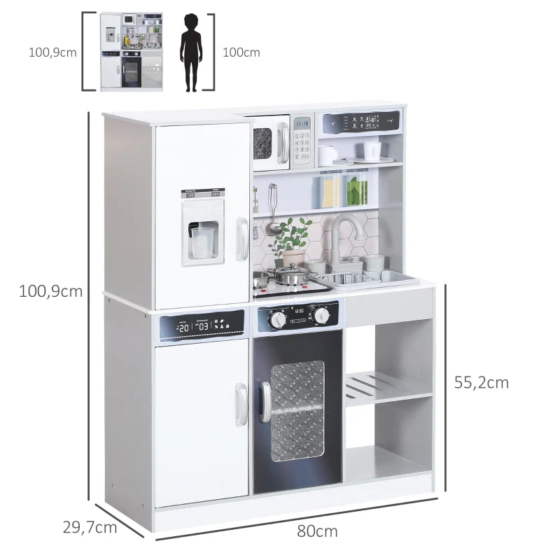 AIYAPLAY Play Kitchen Set, Stainless Steel Dishes, Stove, Sink with Water Circulation, Light & Sound Effects, White - Image 3