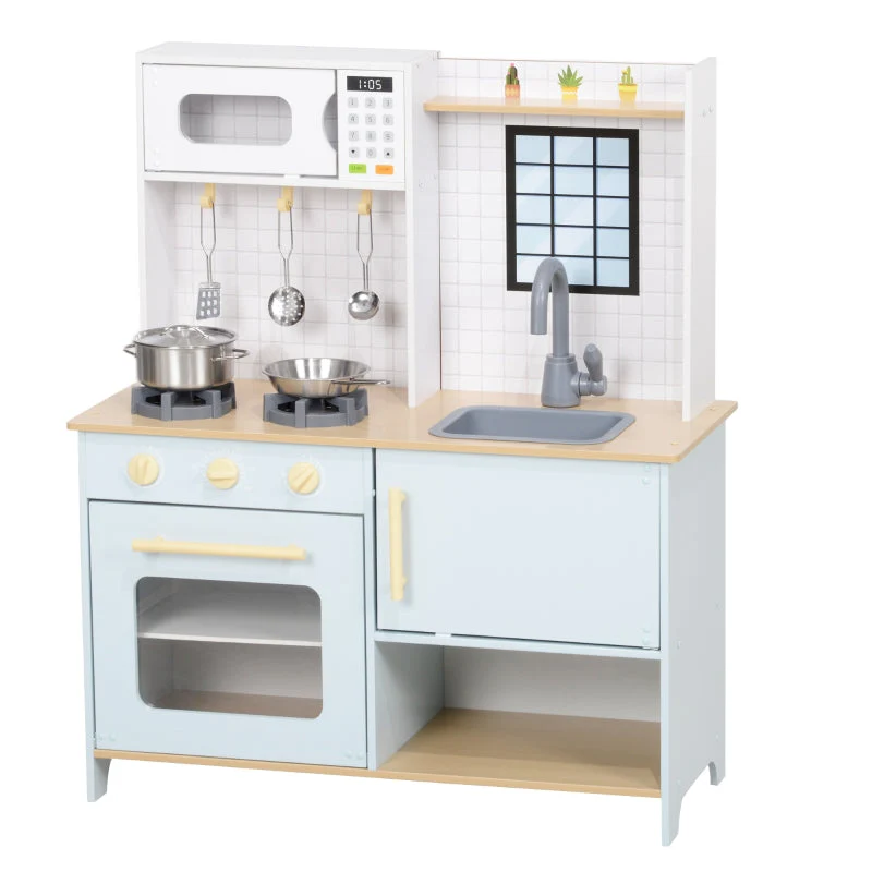 AIYAPLAY Play Kitchen Set with Microwave, Stove, Oven, Utensils, blue - Image 2
