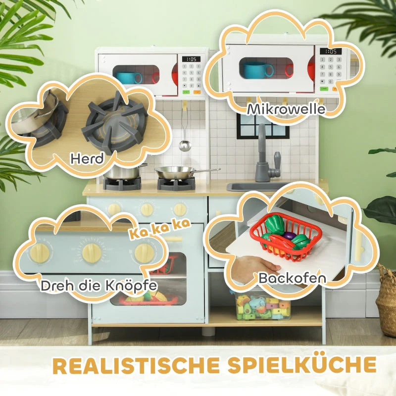 AIYAPLAY Play Kitchen Set with Microwave, Stove, Oven, Utensils, blue - Image 4
