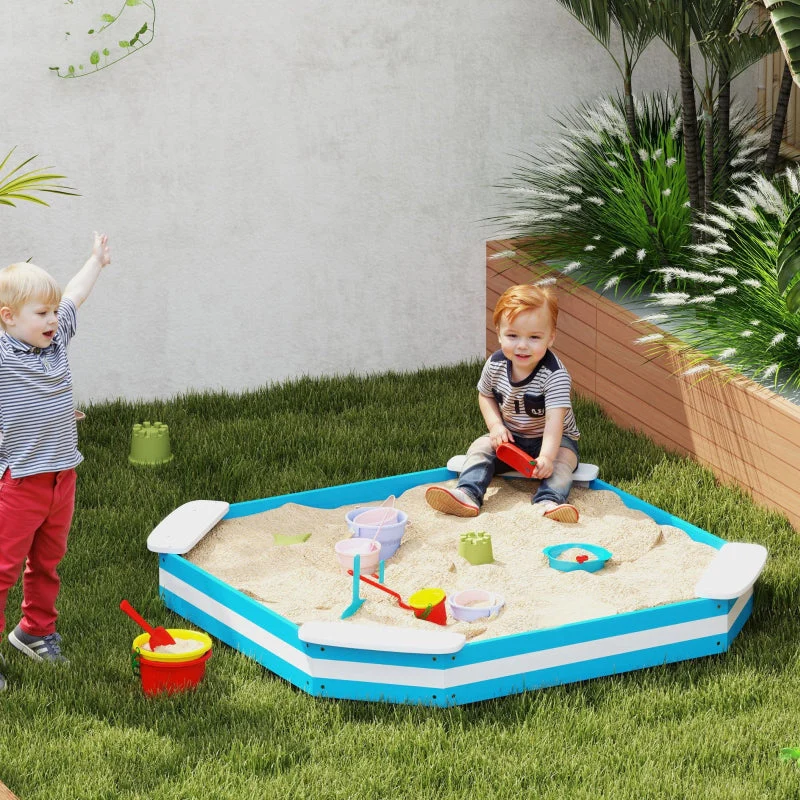 AIYAPLAY Sandpit, sandbox with 4 seats, spruce wood, blue