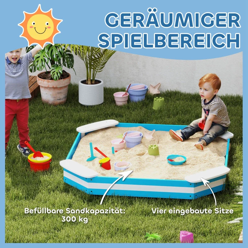 AIYAPLAY Sandpit, sandbox with 4 seats, spruce wood, blue - Image 4