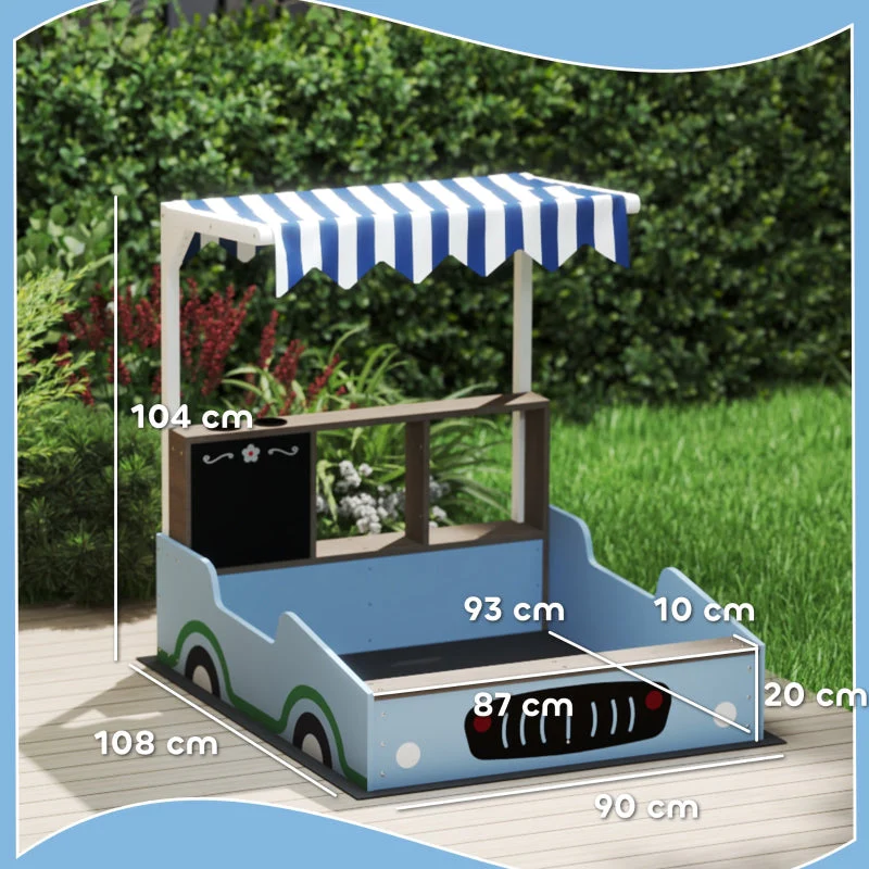 AIYAPLAY Sandpit with canopy, shop design, bench, drawing board, fir wood, blue - Image 3