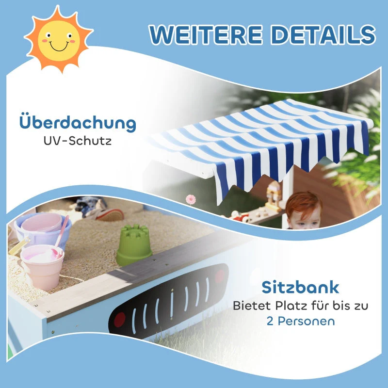 AIYAPLAY Sandpit with canopy, shop design, bench, drawing board, fir wood, blue - Image 7