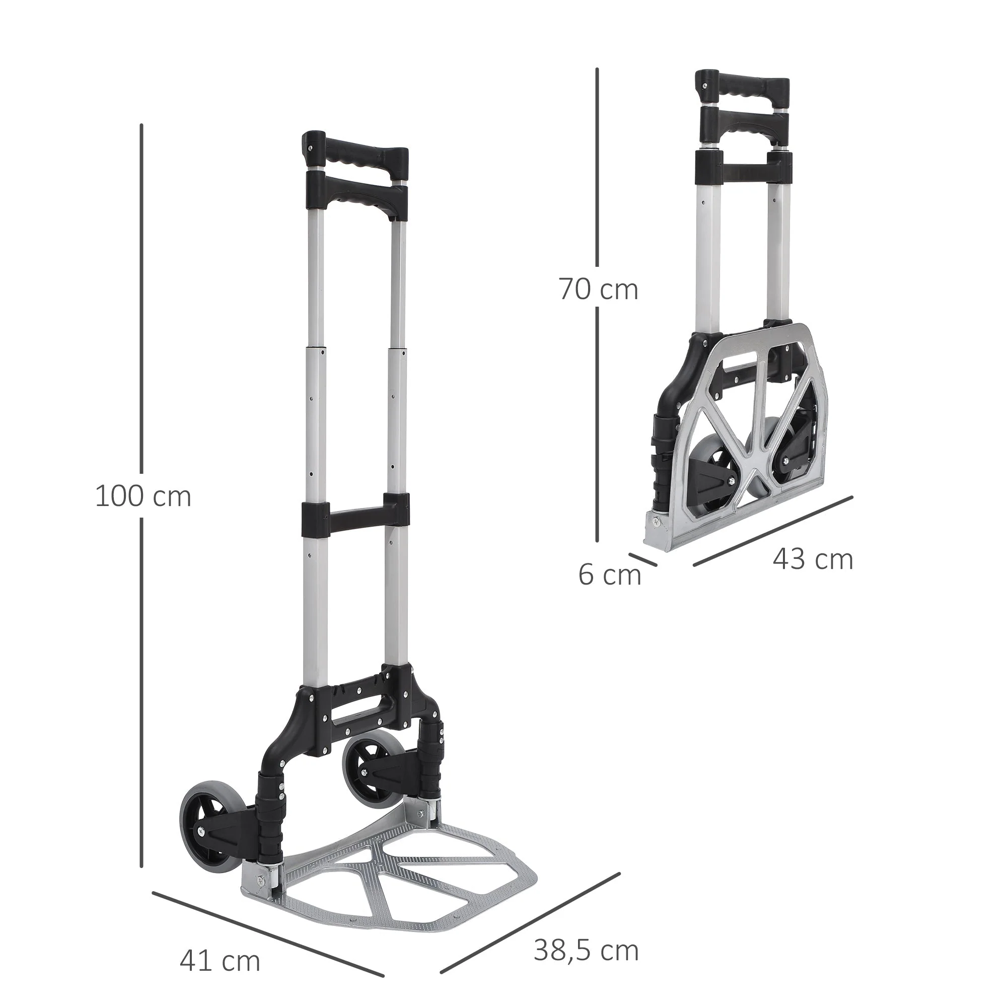 Aluminum Sack Truck, Foldable Hand Truck, 70 kg Load Capacity, Aluminum - Image 3