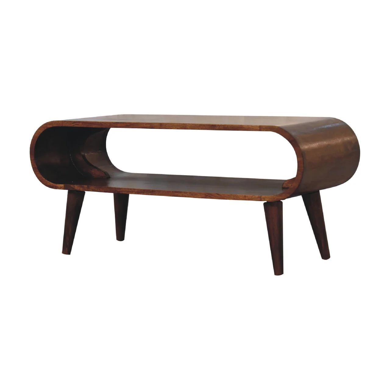Amaya Nordic Style Coffee Table with Open Slot Storage, Solid Wood Dark Brown - Image 9