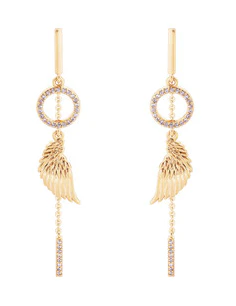 Angel Wings Mini Earrings Crystal Circle - Gold