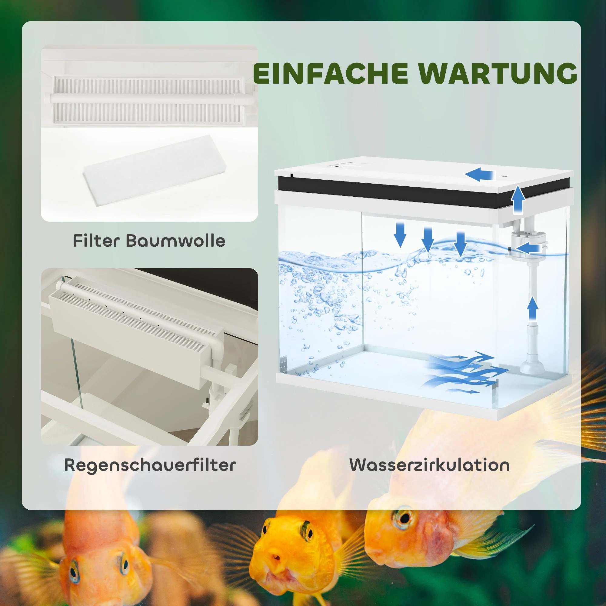 Aquarium, 41 Liter Glass with Filter System, LED Lights, White - Image 4