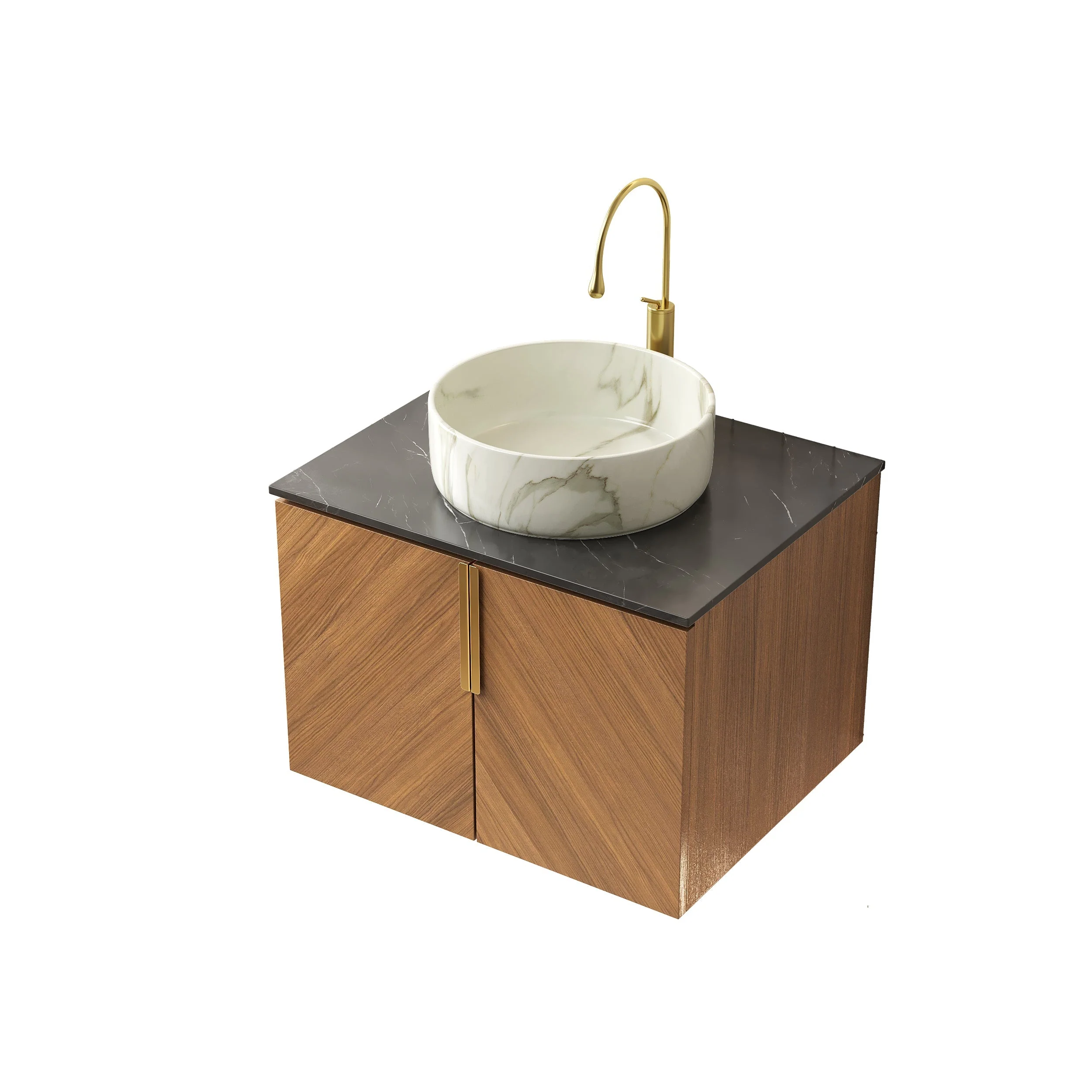 ARAI 61cm Wall Mounted Bathroom Vanity Unit with White Ceramic Basin, Black Sintered Stone Countertop, Plywood - Image 4