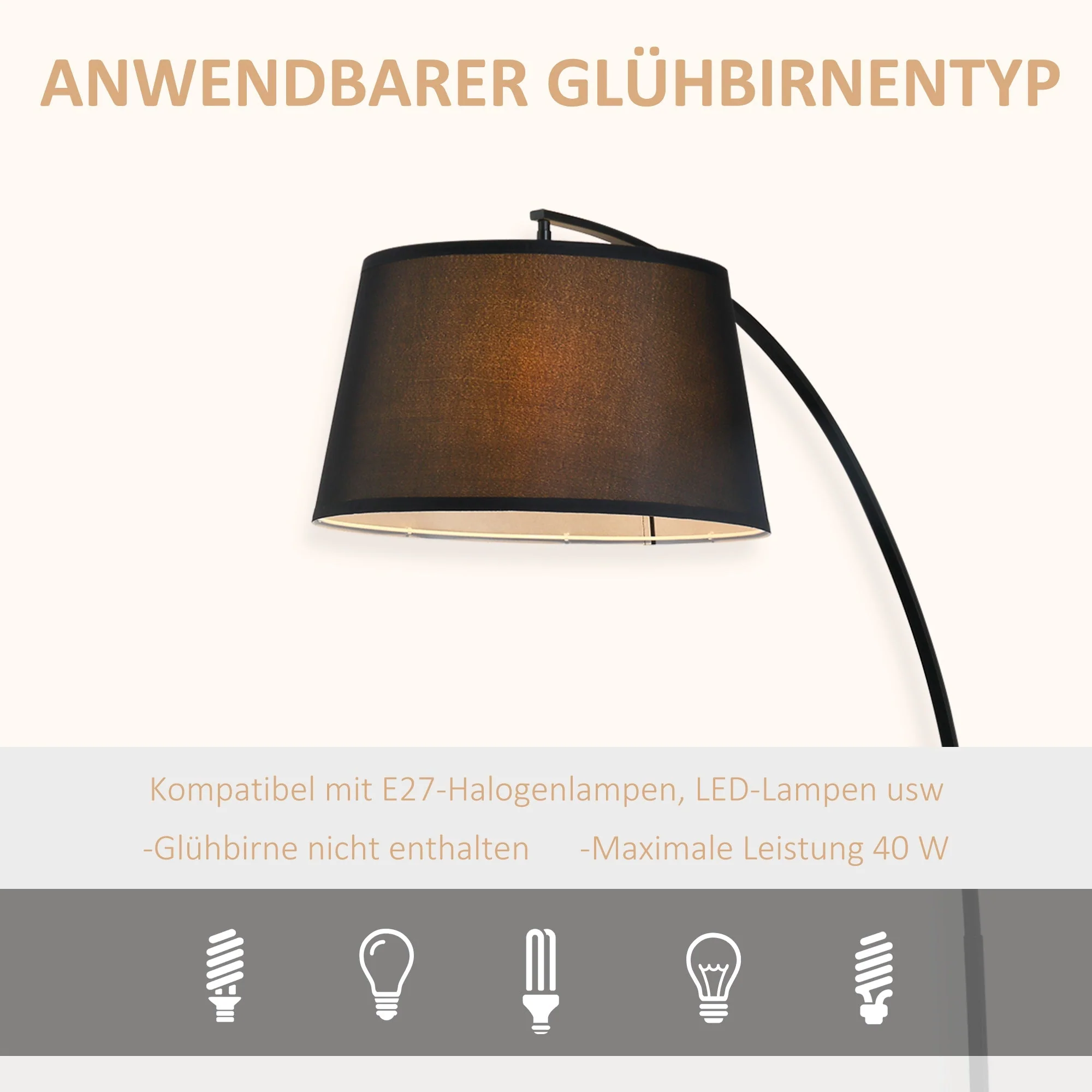 Arc lamp floor lamp Arc modern made of metal linen black - Image 7