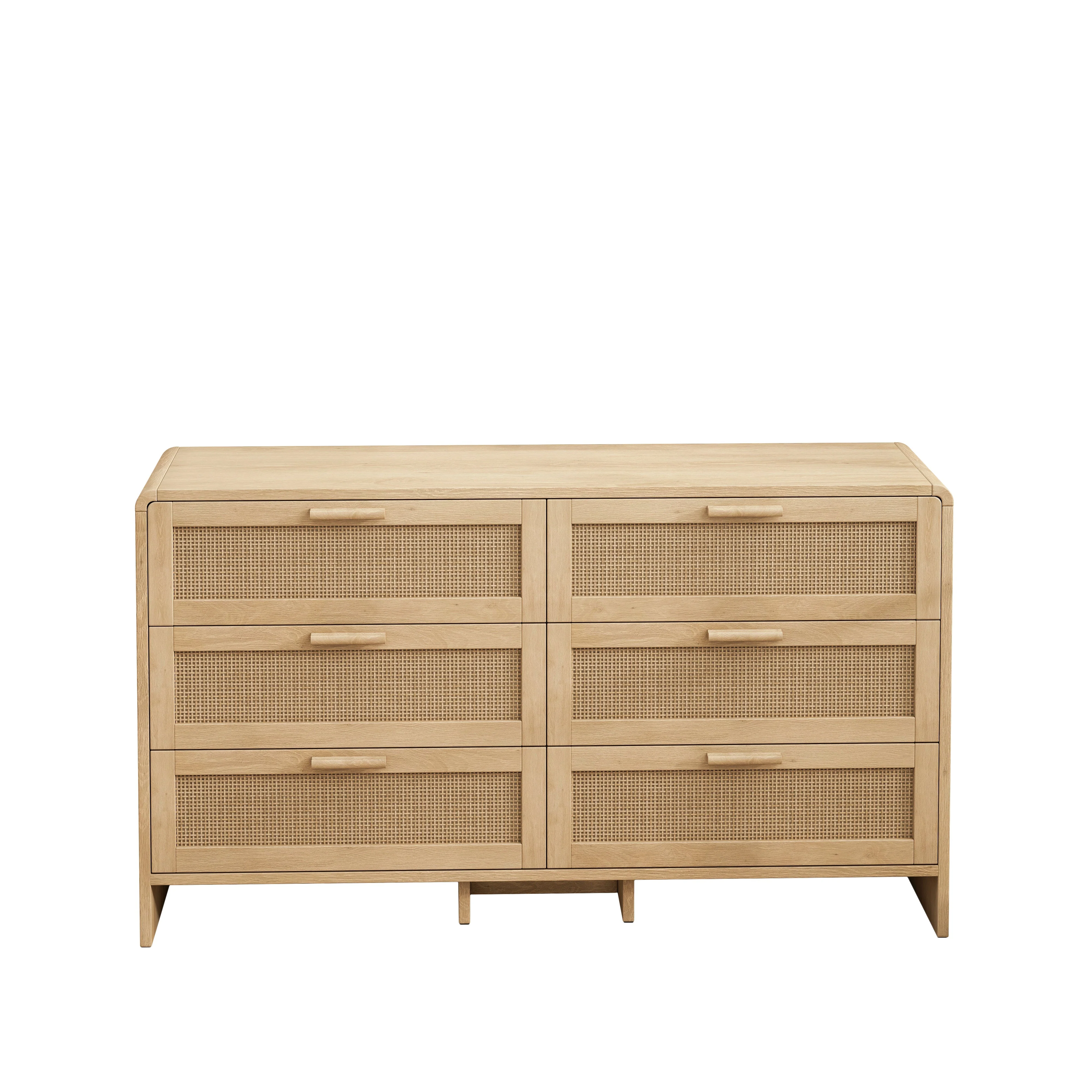 Arc Shaped Corner Cabinet, 6-Drawers Rattan Storage, Natural - Image 5