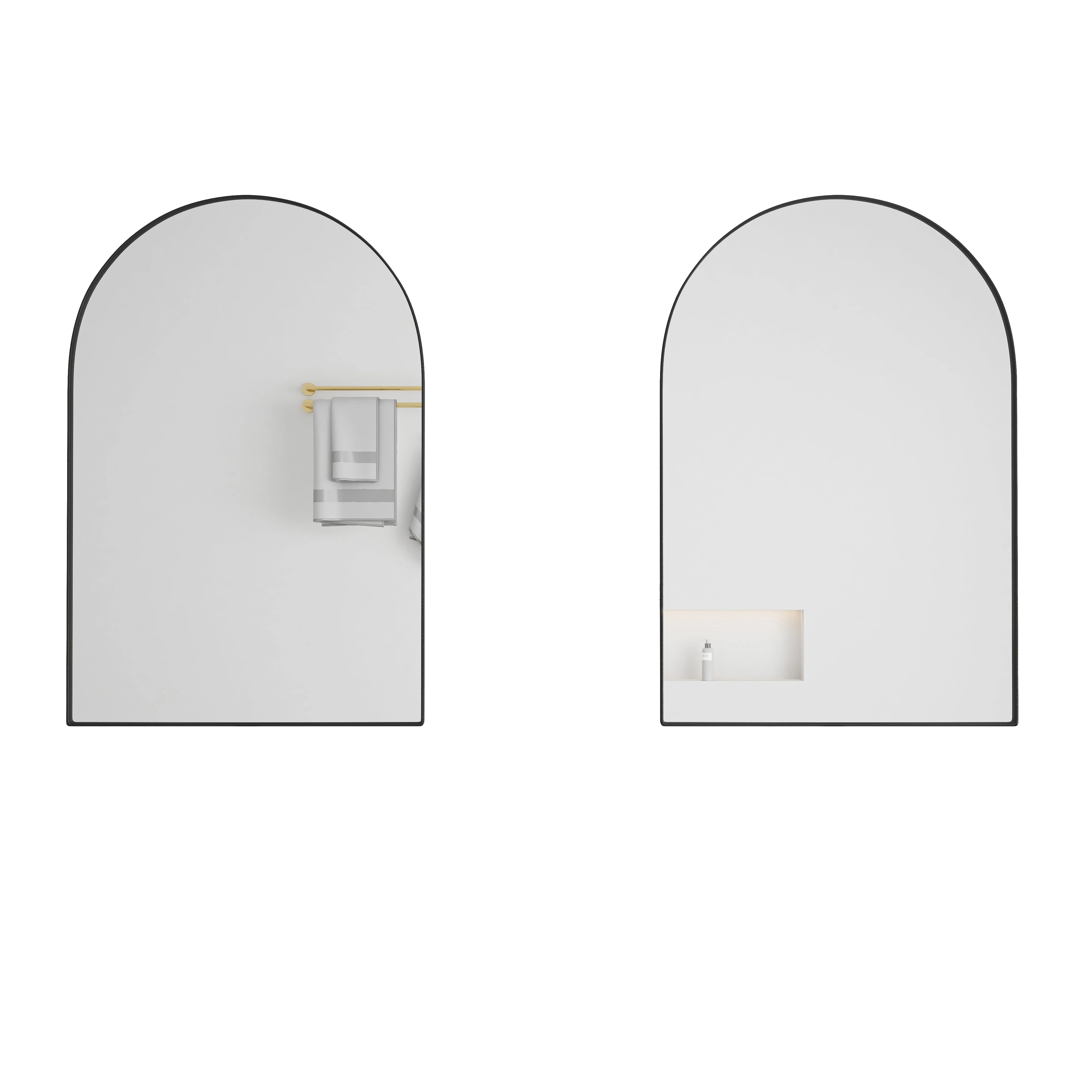 Arched Mirror Cabinet, Recessed Medicine Wall Storage, Black Metal Framed - Image 6