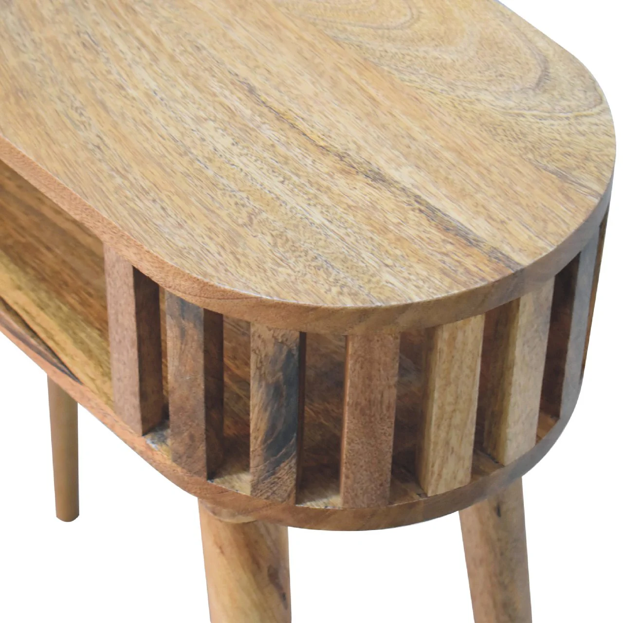 Ariella Console Table, Open Shelf Nordic Legs, Solid Wood Brown - Image 4