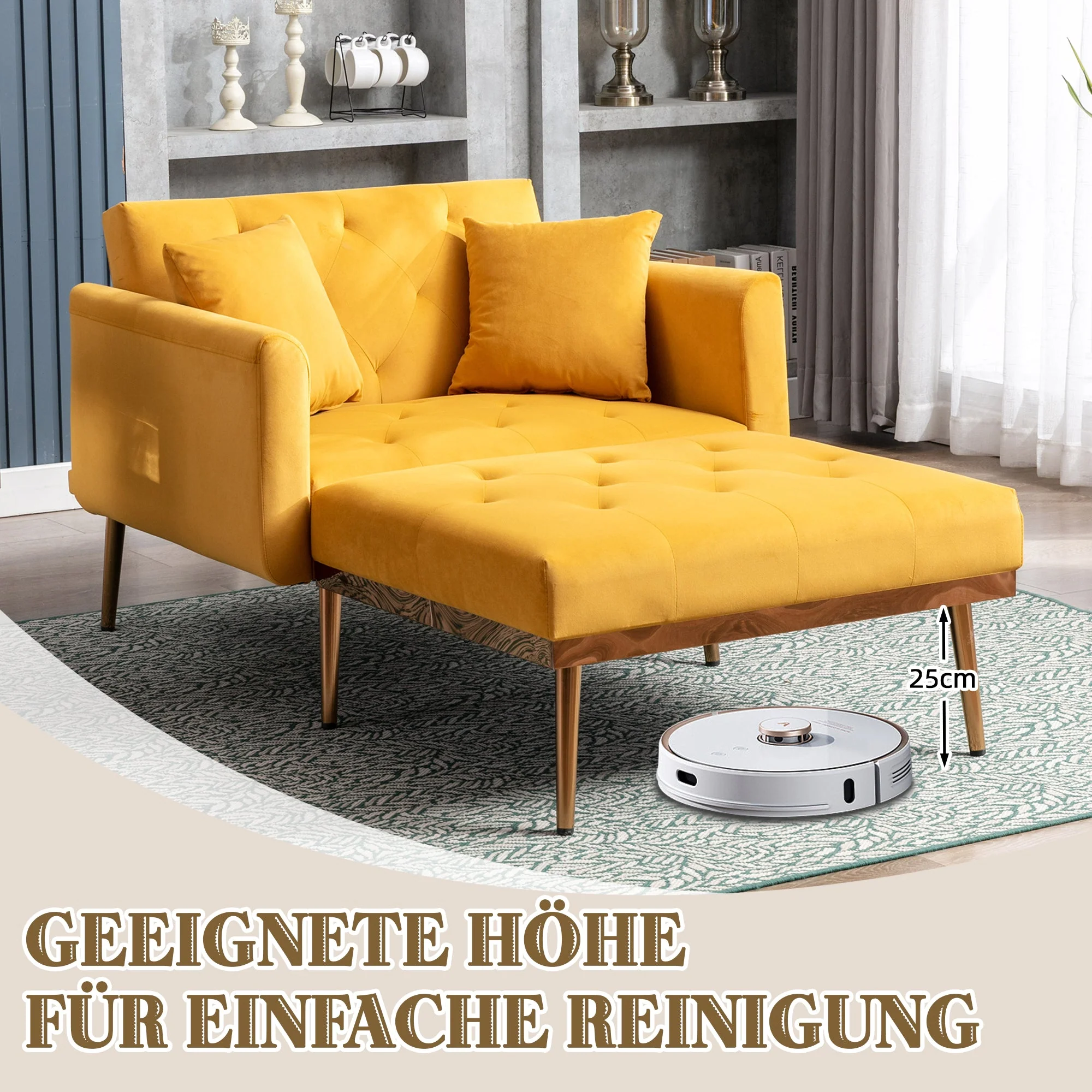 Armchair, Adjustable Backrest Recliner Folding Sofa, Mango - Image 3