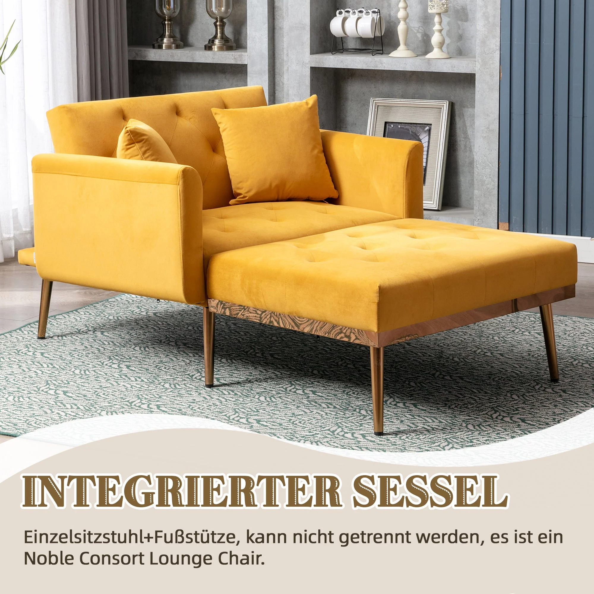 Armchair, Adjustable Backrest Recliner Folding Sofa, Mango - Image 6