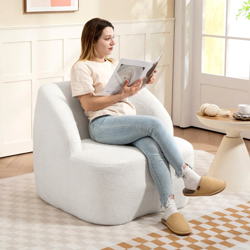 Armchair, Cozy Upholstered with Fleece Padding, Cream White - Image 3