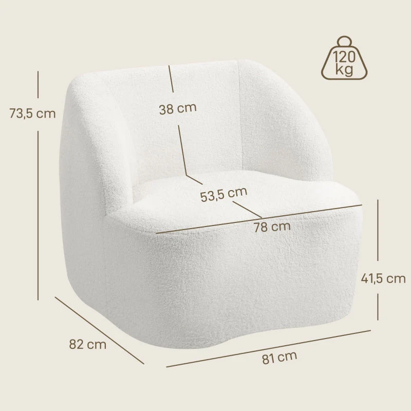 Armchair, Cozy Upholstered with Fleece Padding, Cream White - Image 4