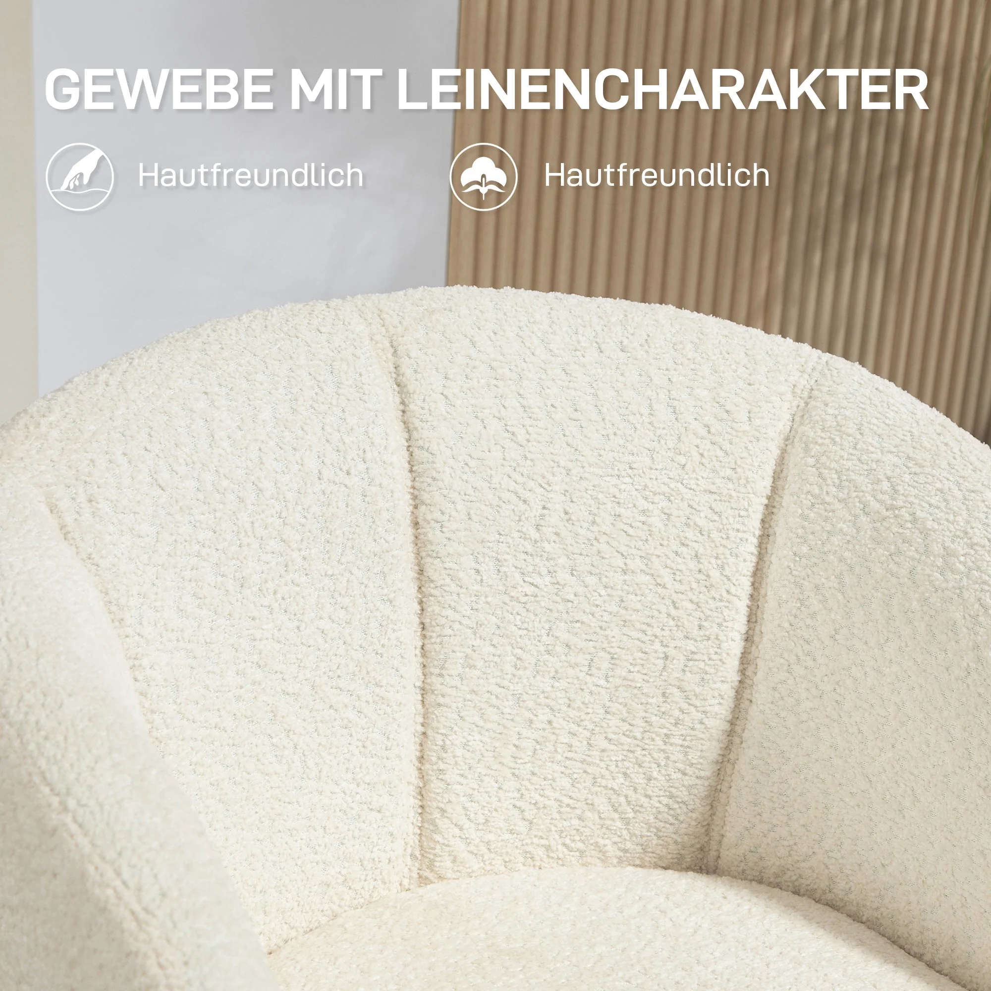 Armchair Lounge Chair, 360° Swivel with Armrests & Metal Legs, Linen Look Cream White - Image 6