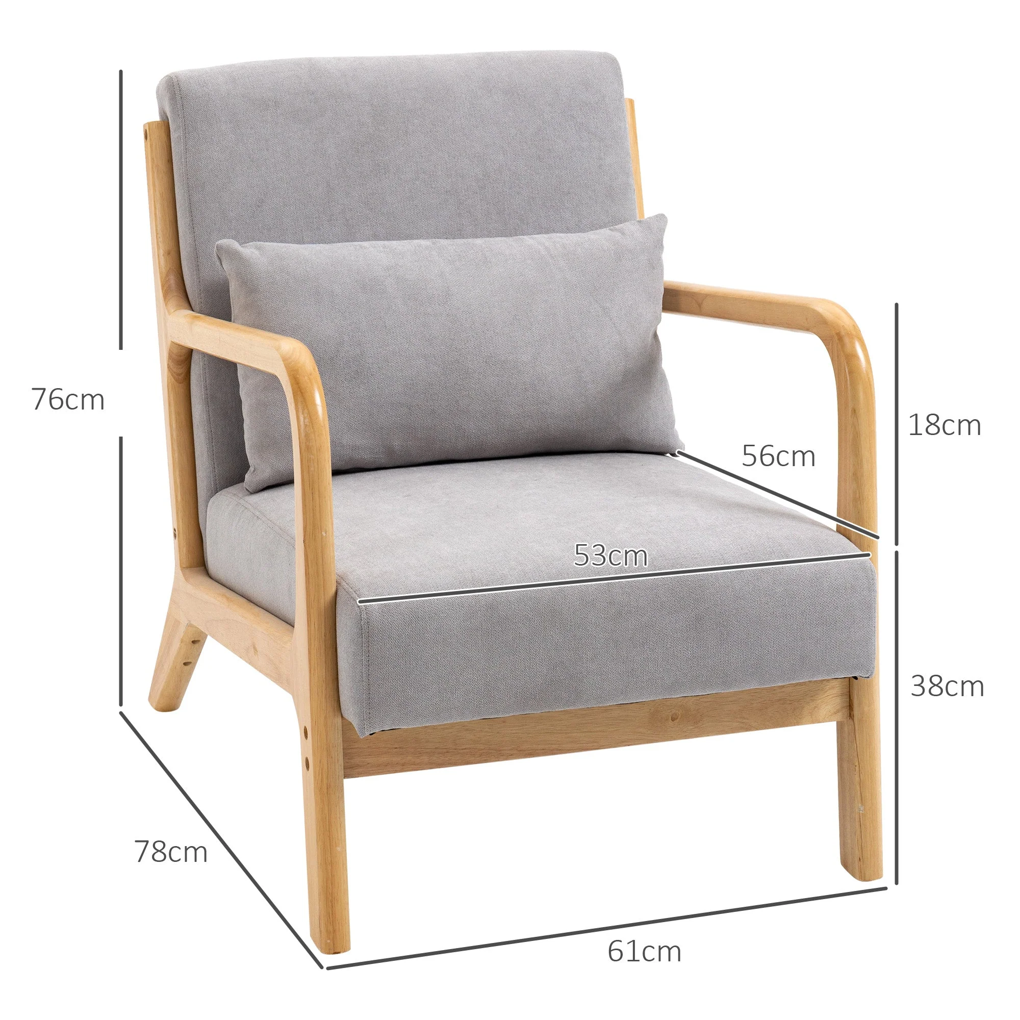Armchair Lounge Chair Lumbar Cushion S-Spring Wooden Frame, Grey Velvet Look - Image 3