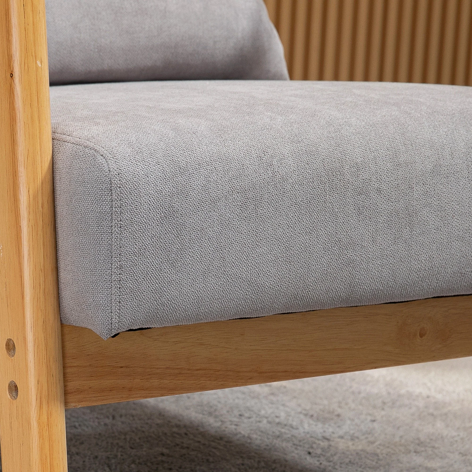 Armchair Lounge Chair Lumbar Cushion S-Spring Wooden Frame, Grey Velvet Look - Image 7