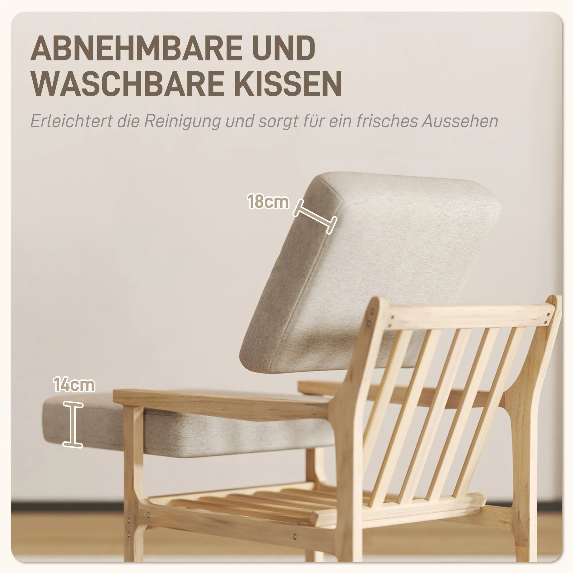 Armchair Lounge Chair, Padded, Removable Cushions, Wooden Legs, Beige - Image 5