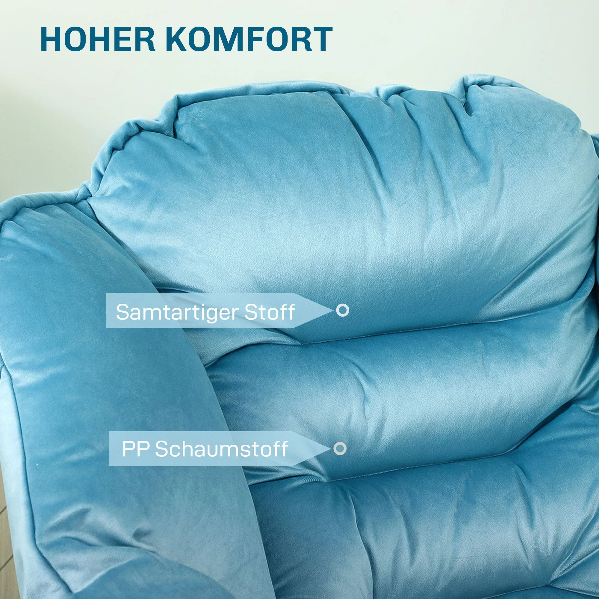 Armchair Lounge Chair, Side Pocket, Steel Legs, Blue - Image 4