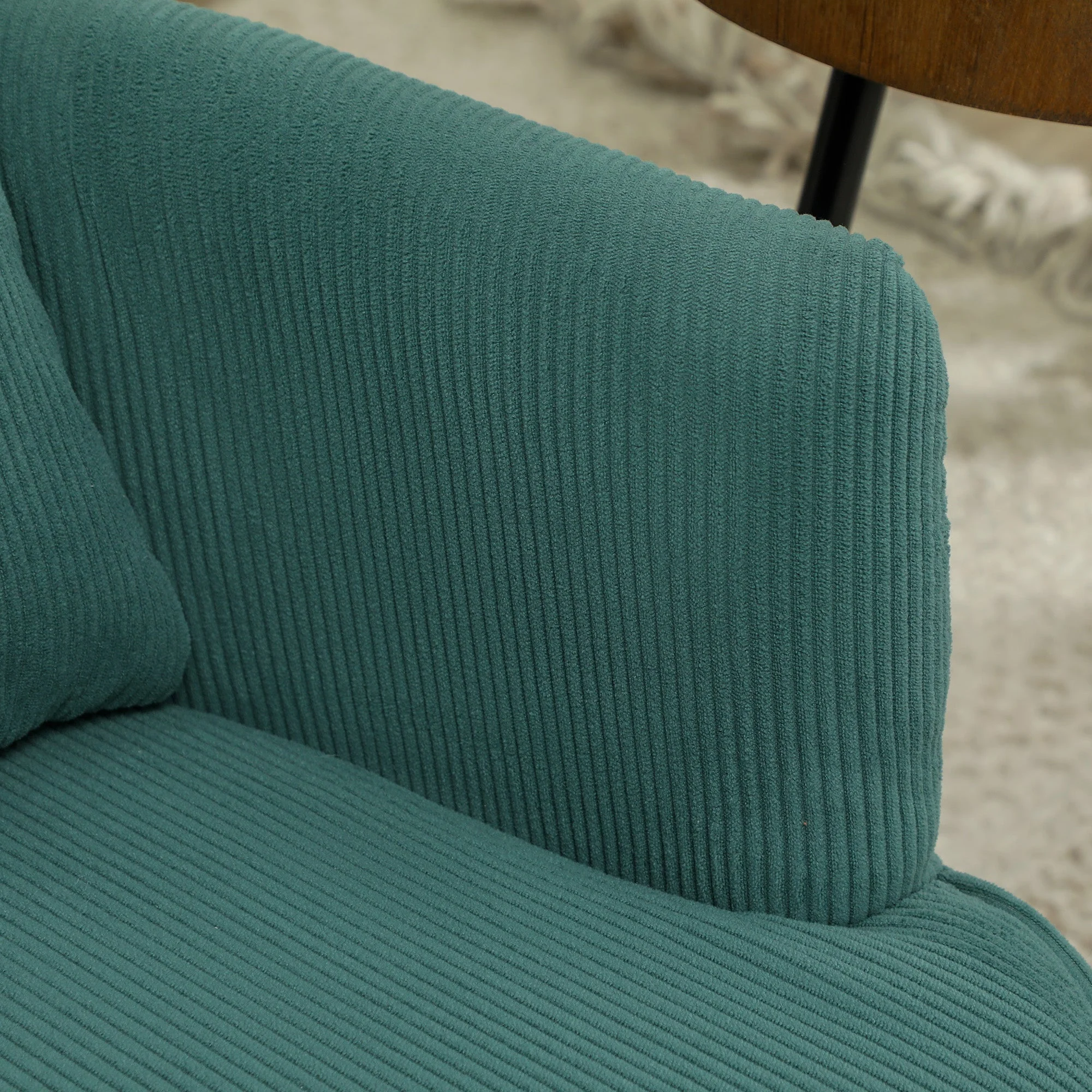 Armchair Lounge Chair Upholstered Corduroy Look Wooden Legs Dark Green - Image 8