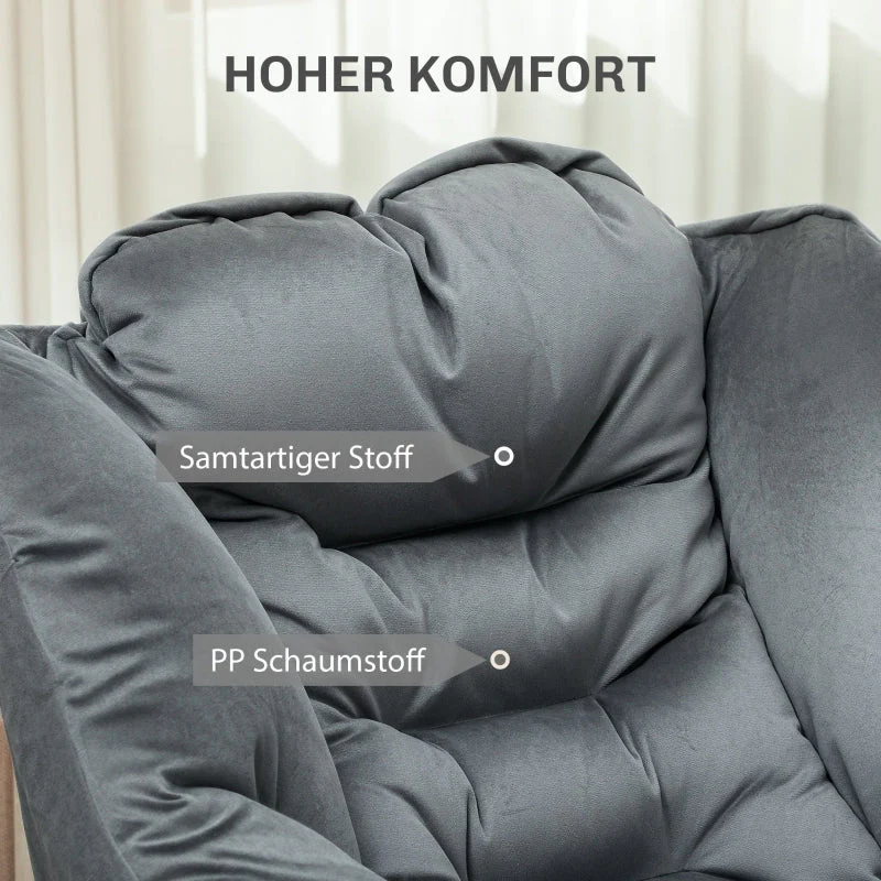 Armchair Lounge Chair Upholstered Velvet Look, Grey - Image 4
