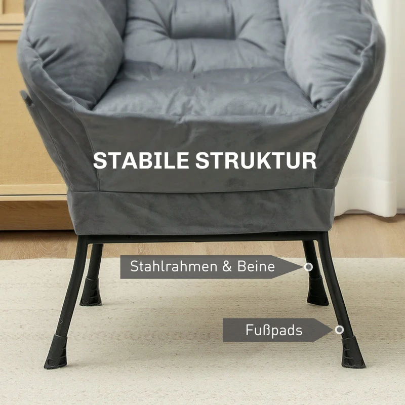 Armchair Lounge Chair Upholstered Velvet Look, Grey - Image 6