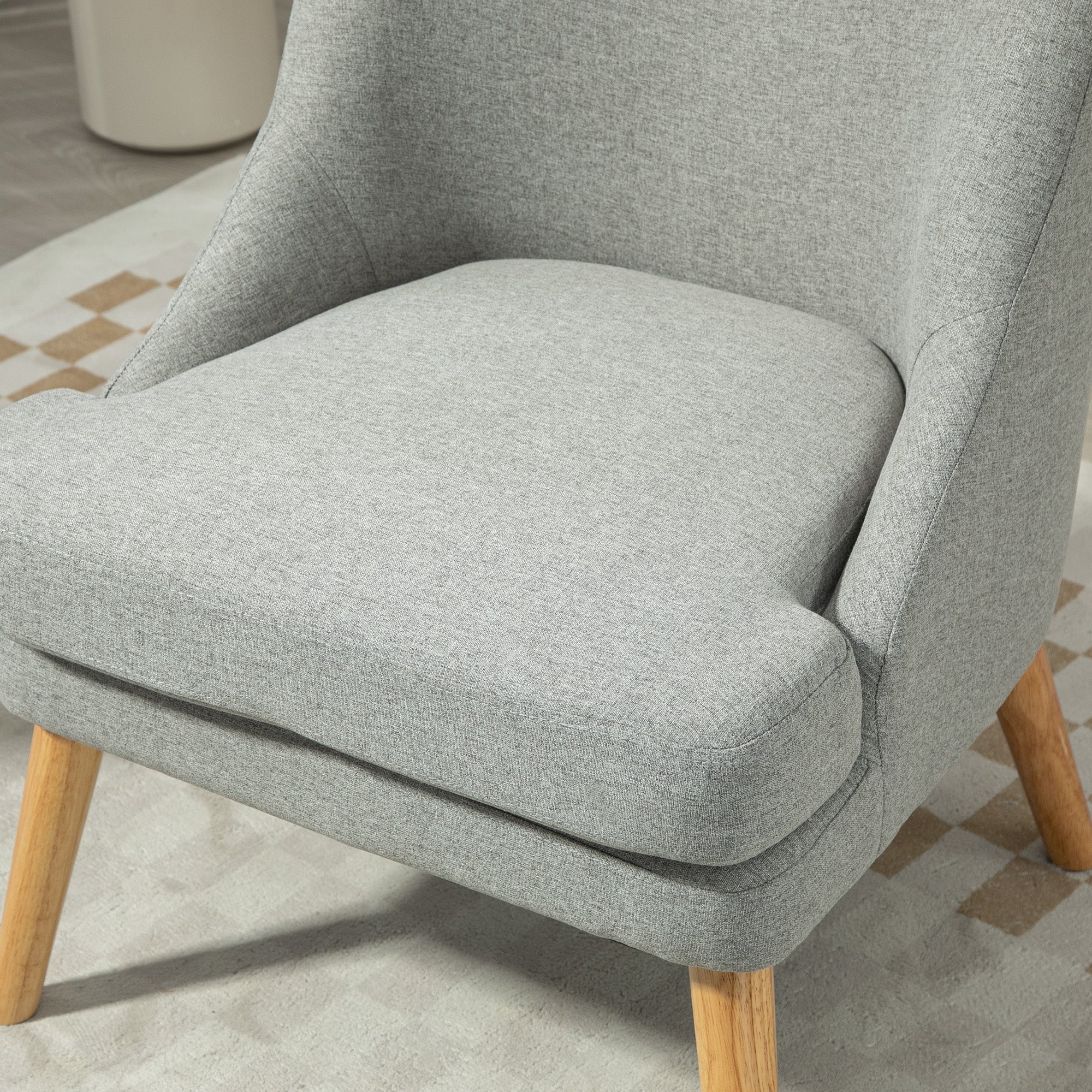 Armchair Lounge Chair, Upholstered with Armrest, Wooden Legs, Light Grey - Image 7