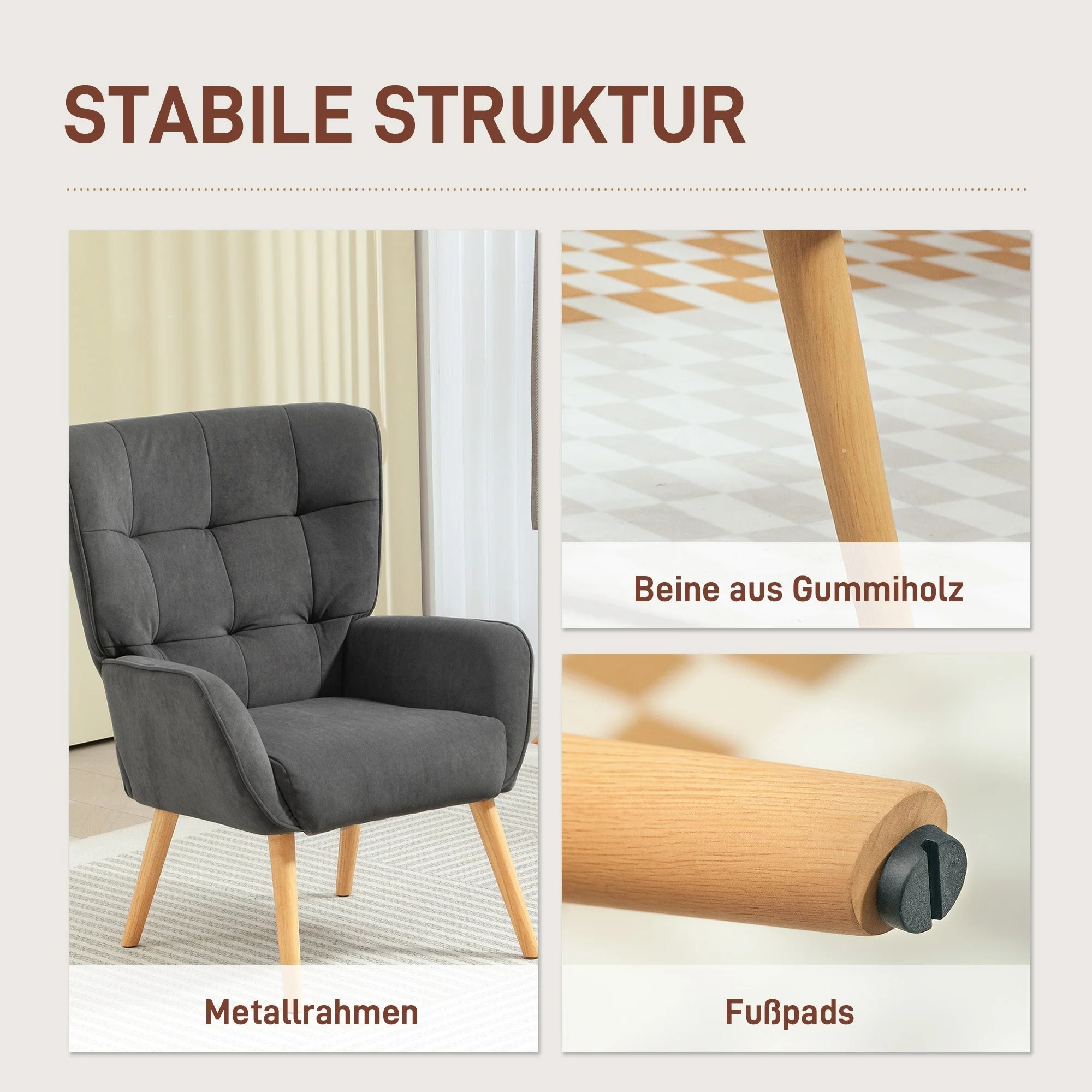 Armchair Lounge Relaxing Reading Chair, Velvet Gray - Image 6