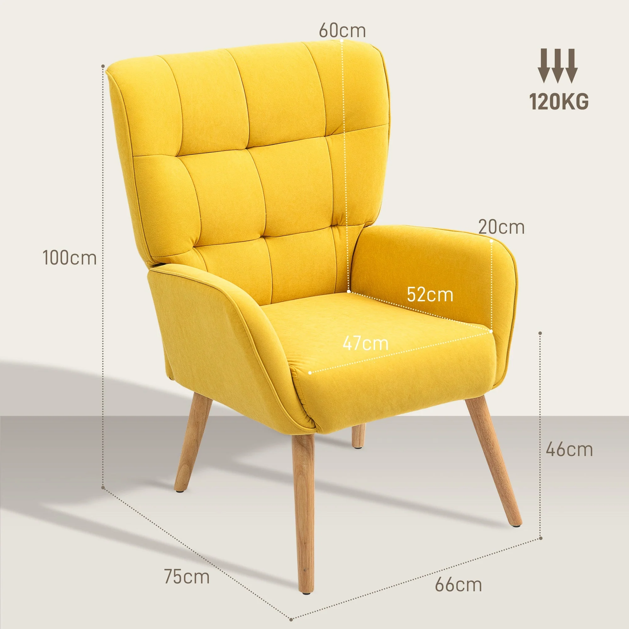Armchair Lounge Relaxing Reading Upholstered Velvet Yellow - Image 3