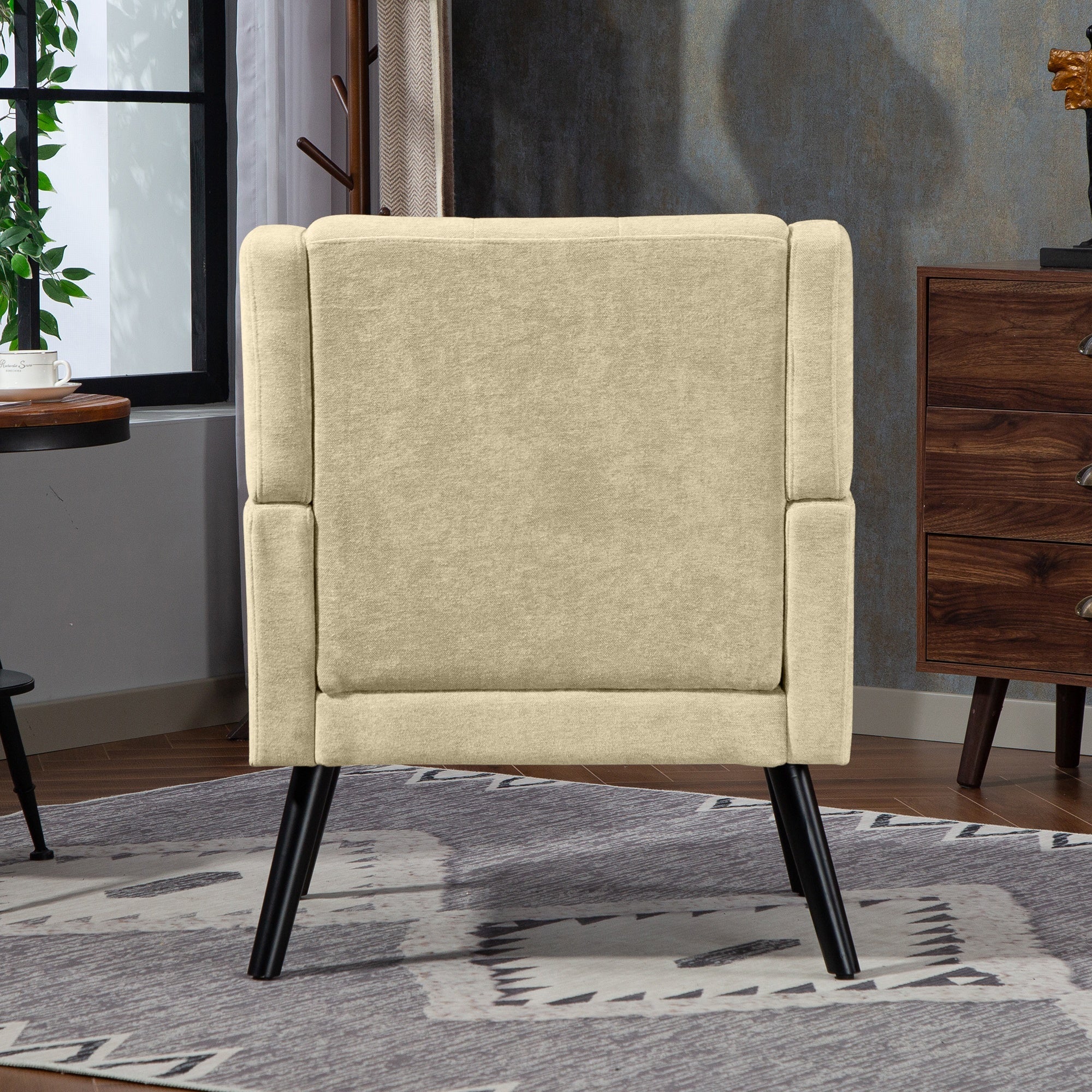 Armchair Mid-Century Modern Buttoned Suede Solid Wood Legs - Image 4
