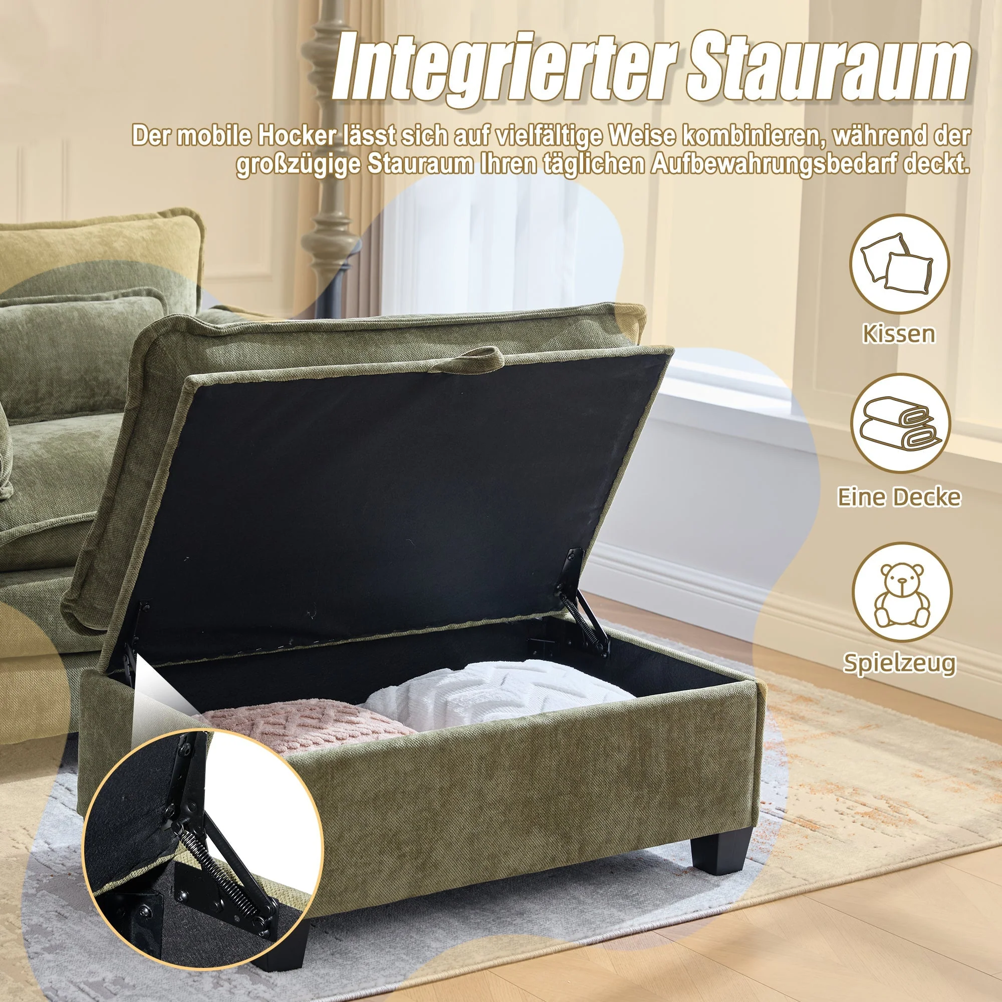 Armchair, Oversized with Footrest, Stool, Side Pockets, Cushions - Velvet - Image 5