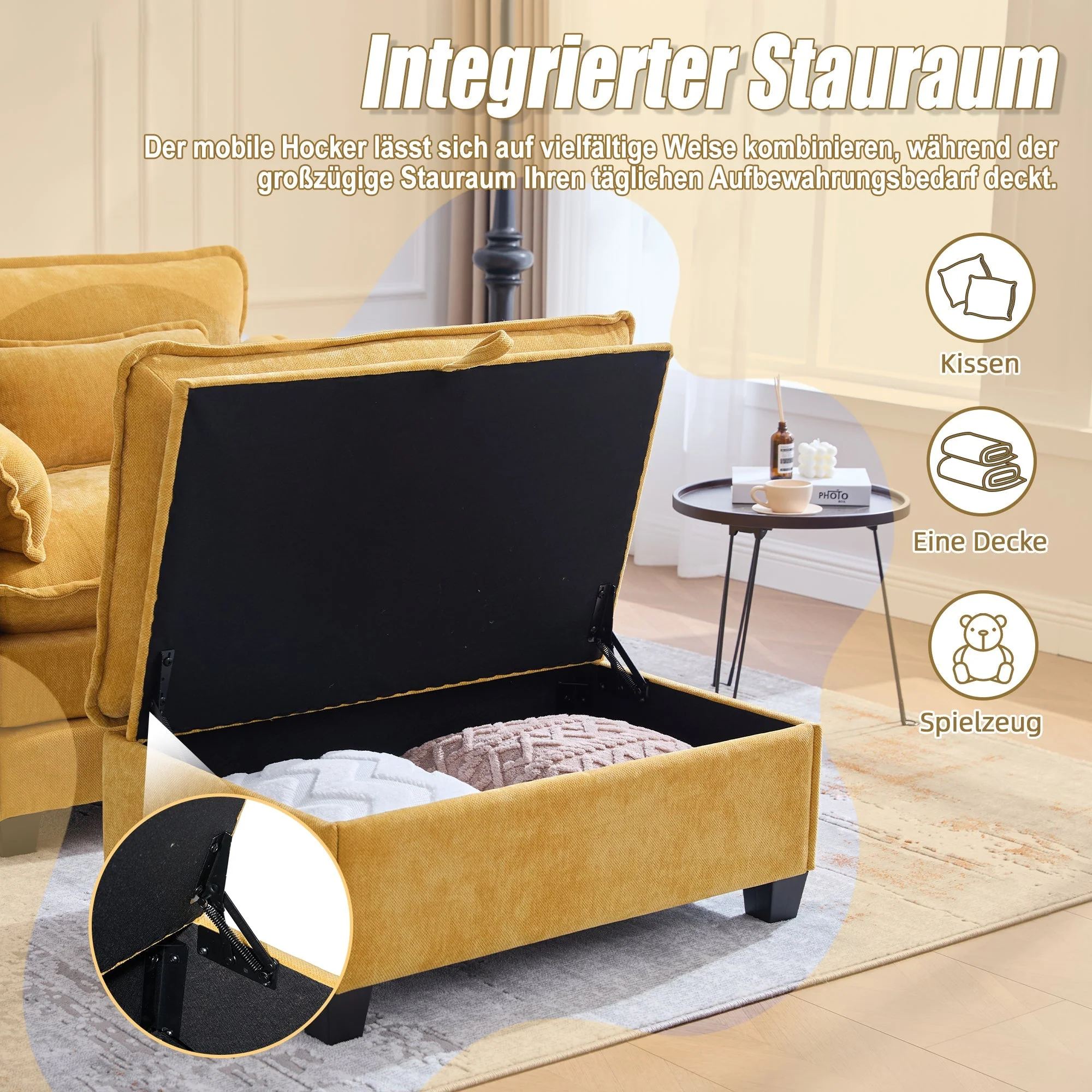 Armchair, Oversized with Footrest & Stool, Velvet - Image 5