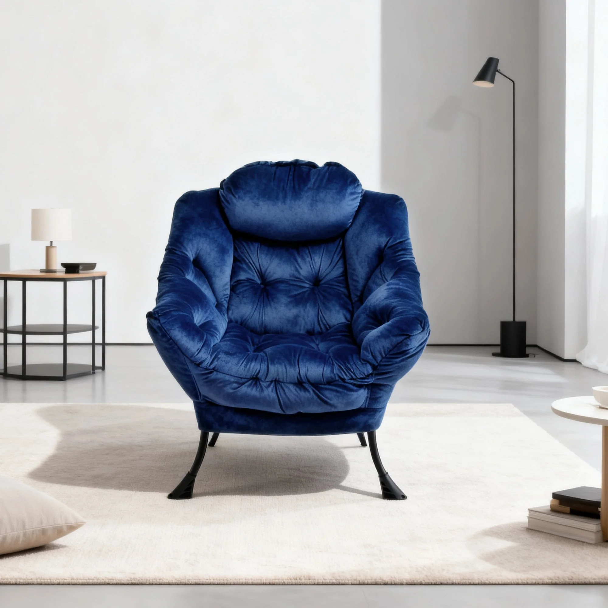 Armchair Recliner with Footstool Side Pocket - Dark Blue - Image 2