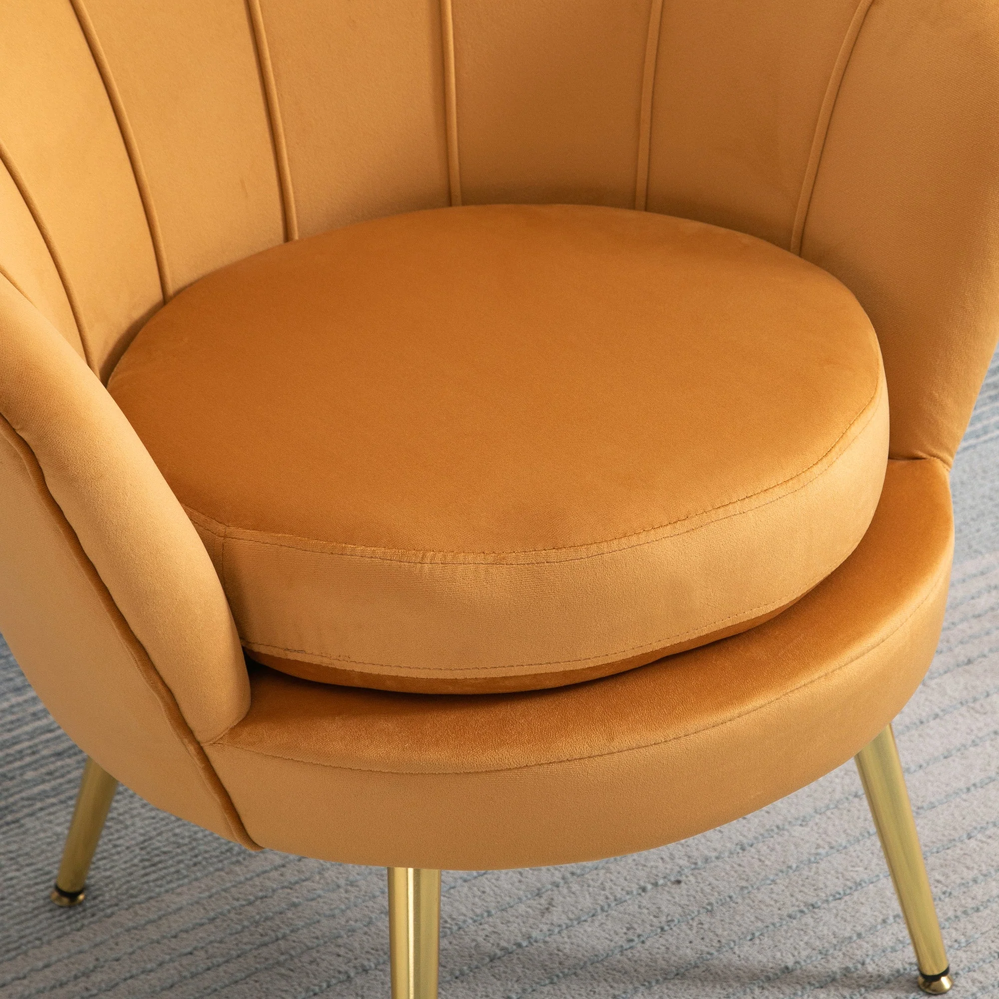 Armchair Upholstered, Shell Shape Relaxing, Metal Legs, Velvet, Yellow - Image 8