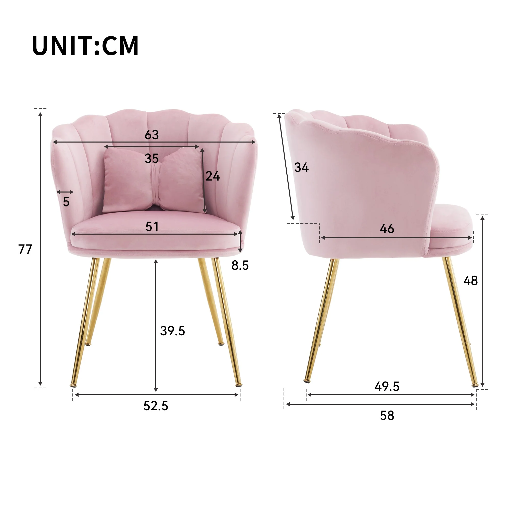 Armchair: Velvet Petal Back with Gold Legs, Modern - Image 9