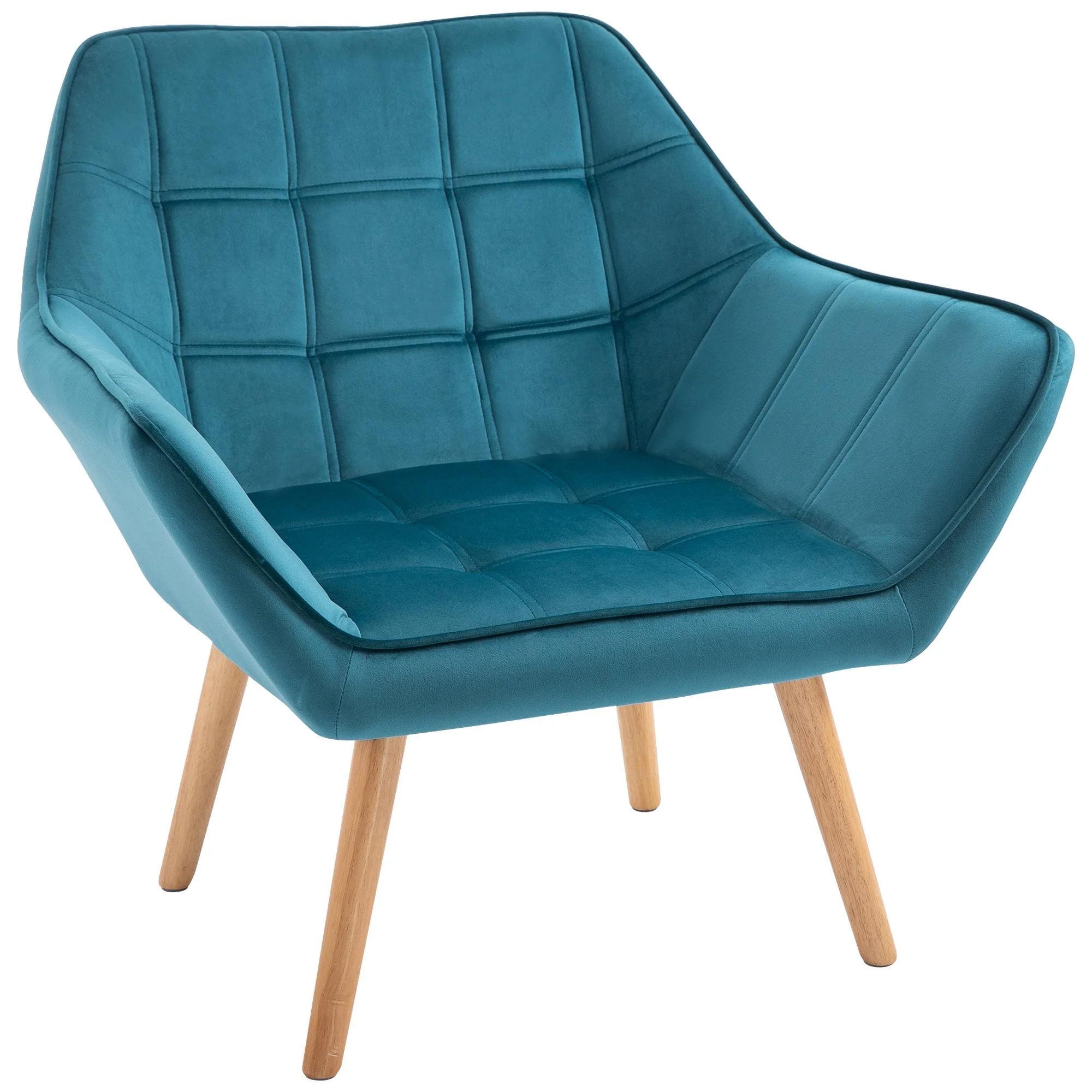 Armchair Wingback Recliner Raised Legs Scandinavian, Light Blue Velvet - Image 2