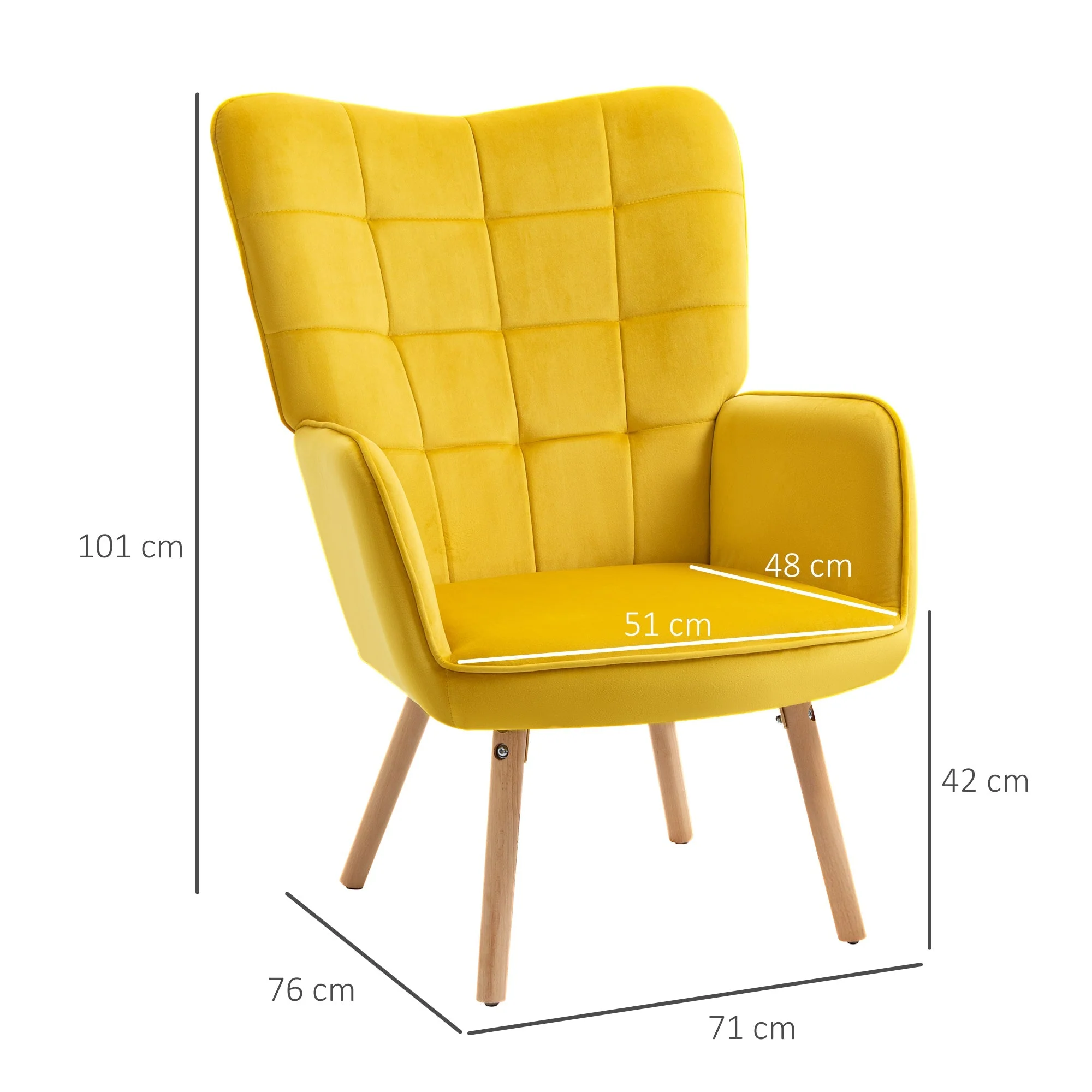 Armchair Wingback, Wooden Frame Lounge, Yellow Velvet - Image 3