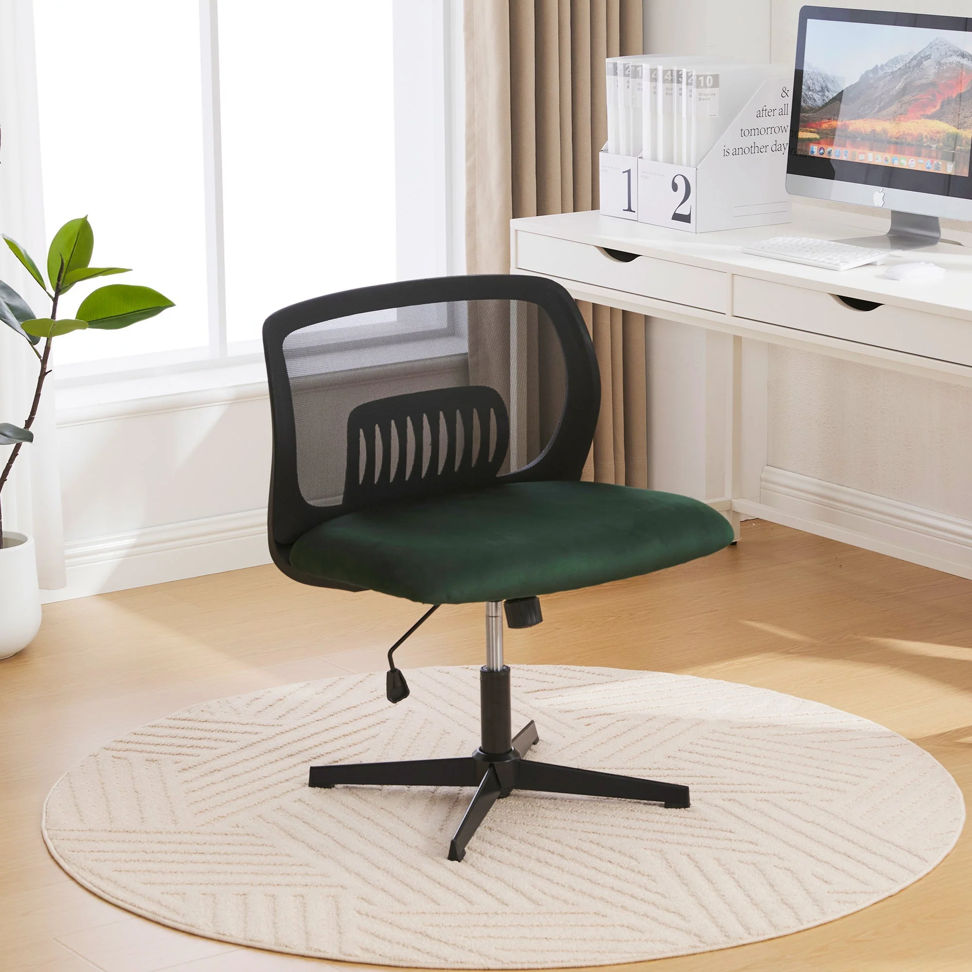 Armless Office Chair, Rocking Function Height Adjustable 360° Rotatable, Wide Upholstery - Image 11