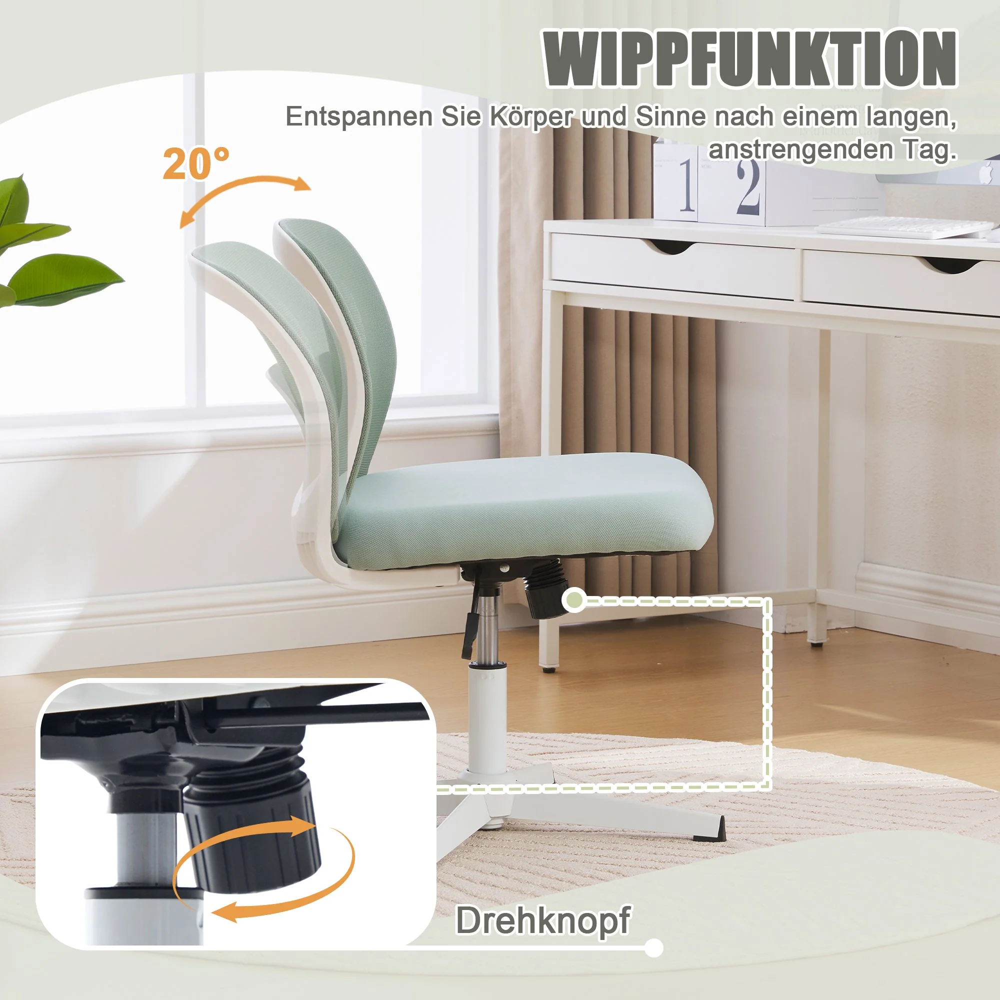 Armless office chairs, reading chairs with wide upholstery, rocking, height adjustable, 360° rotatable - Image 3