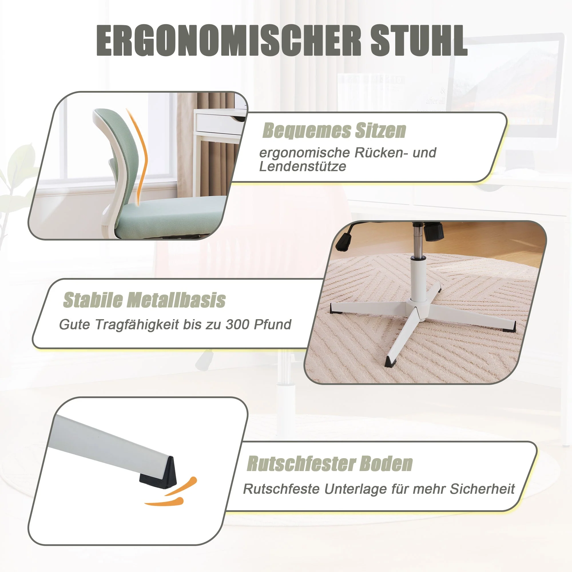 Armless office chairs, reading chairs with wide upholstery, rocking, height adjustable, 360° rotatable - Image 5