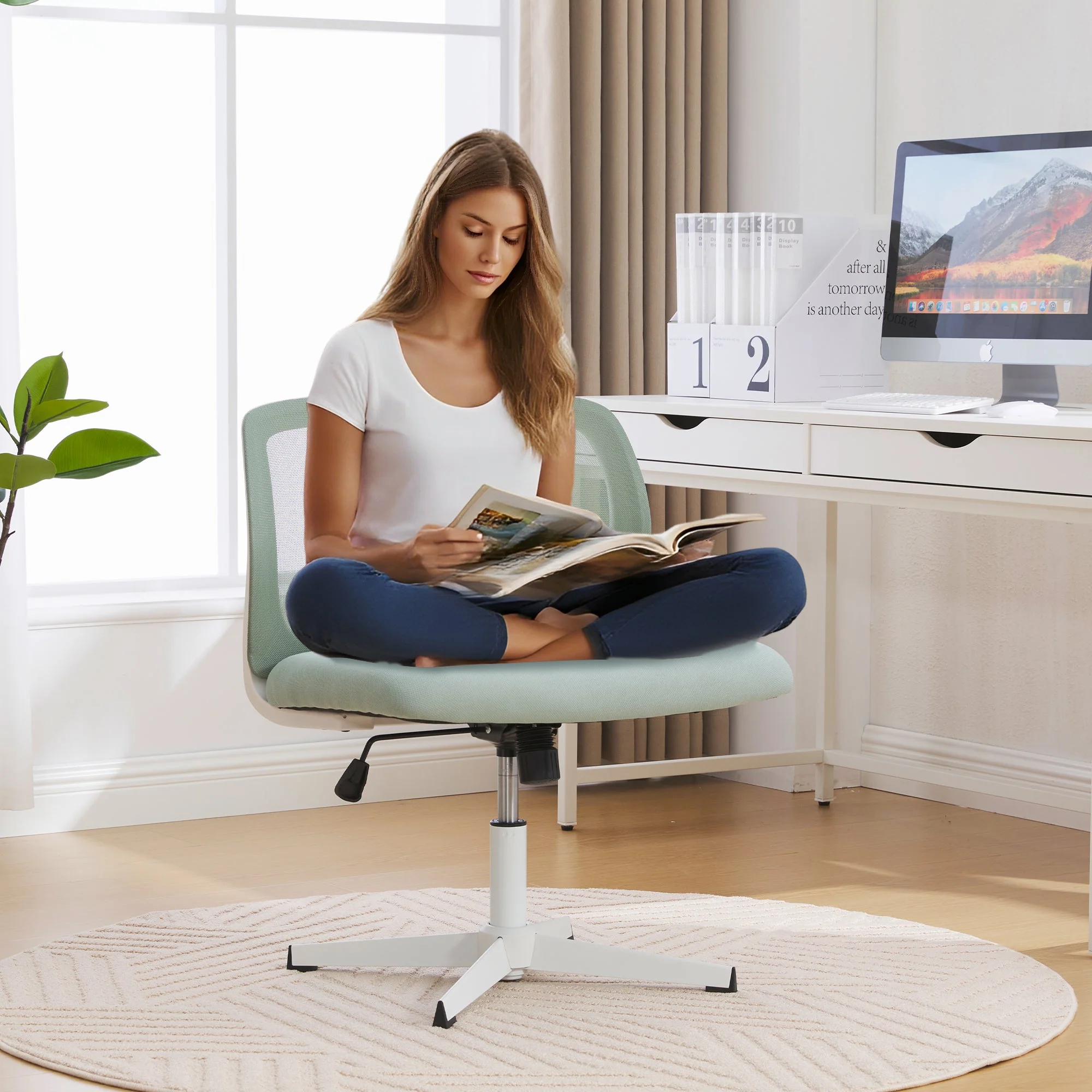 Armless office chairs, reading chairs with wide upholstery, rocking, height adjustable, 360° rotatable - Image 8