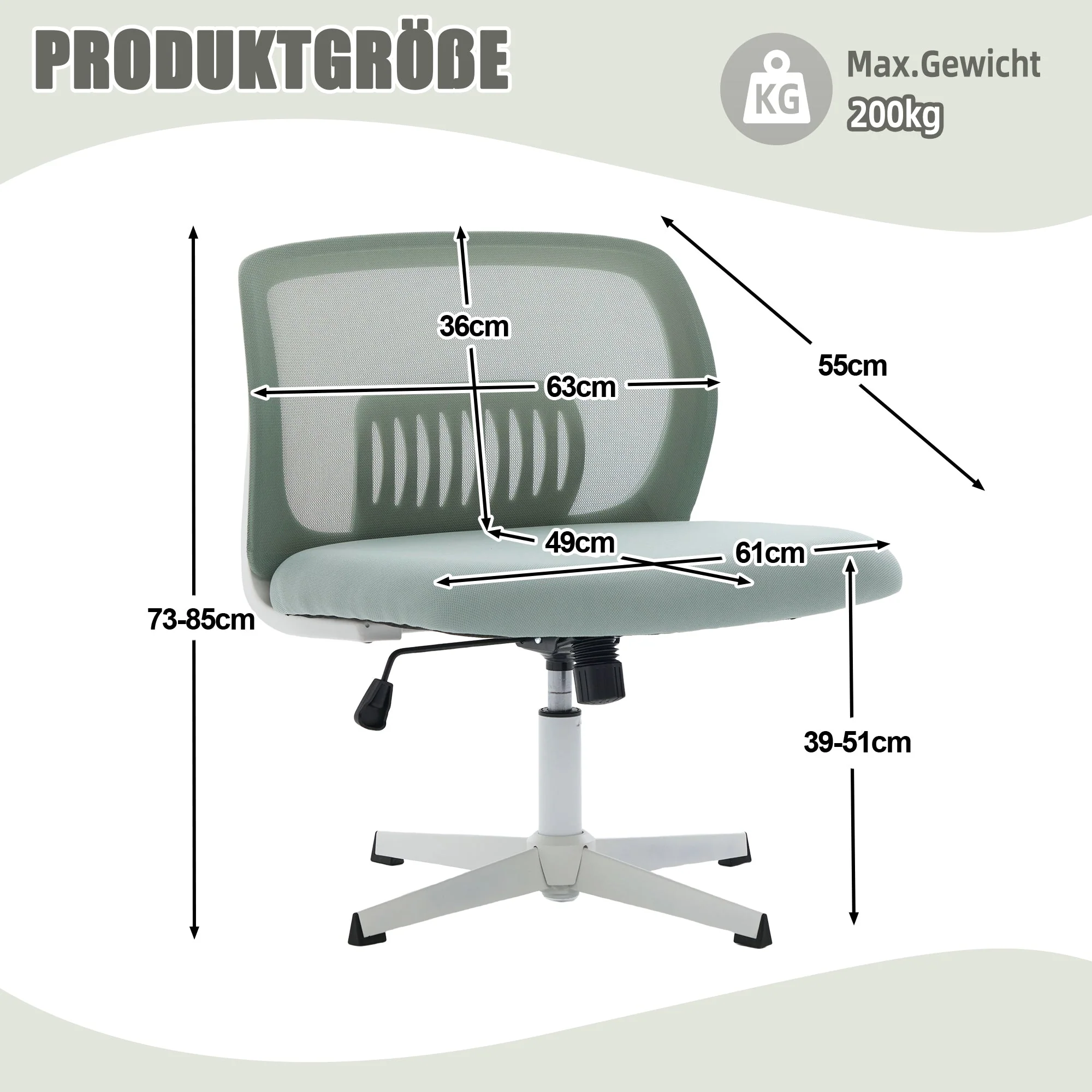 Armless office chairs, reading chairs with wide upholstery, rocking, height adjustable, 360° rotatable - Image 9