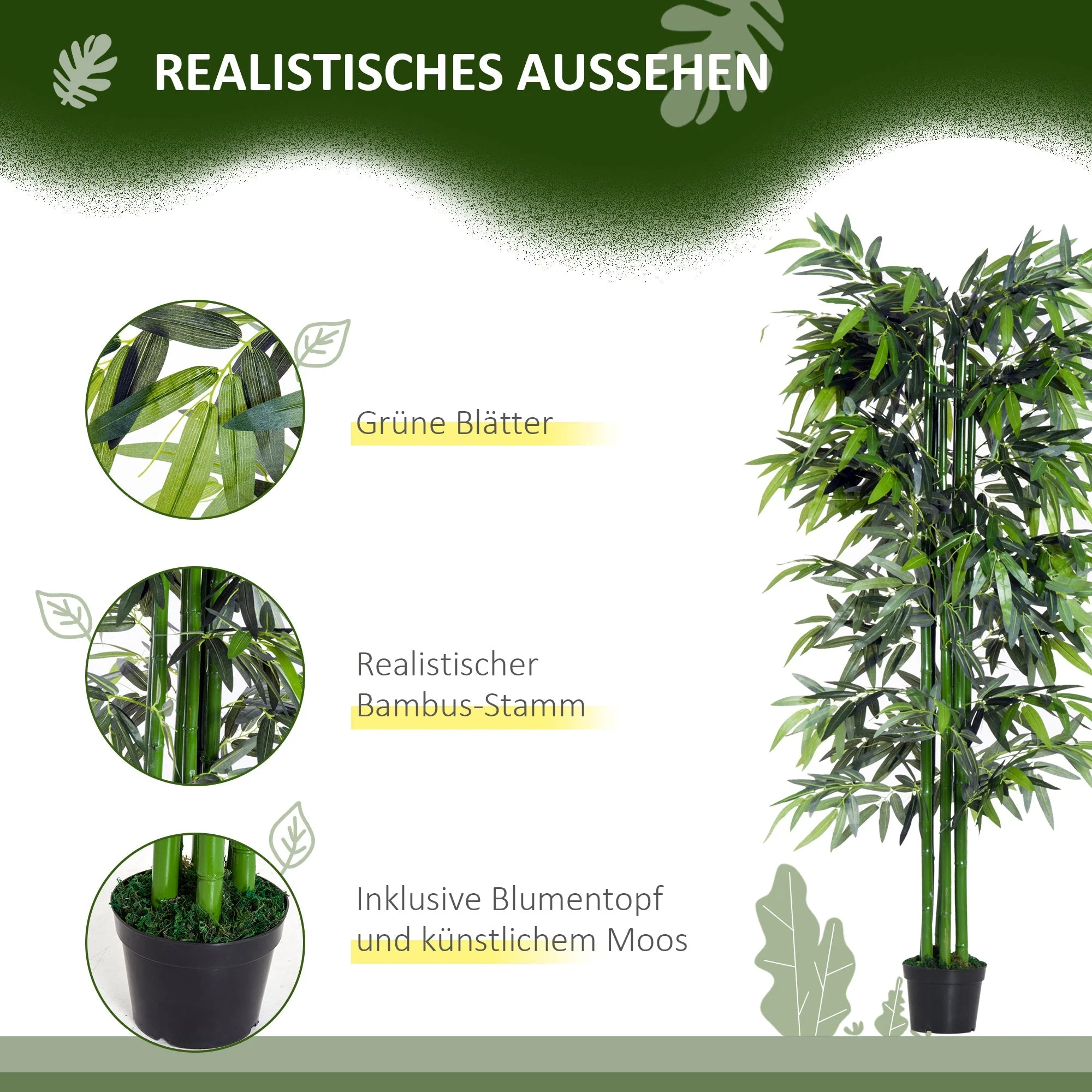 Artificial Bamboo Tree 180 cm with Planter, Realistic, Easy Care, Artificial - Image 5