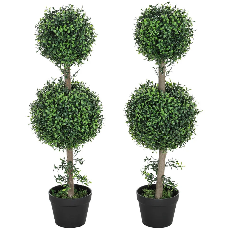 Artificial Boxwood Plants, Set of 2 Large 91.6 cm UV Protected, Green Plastic - Image 2