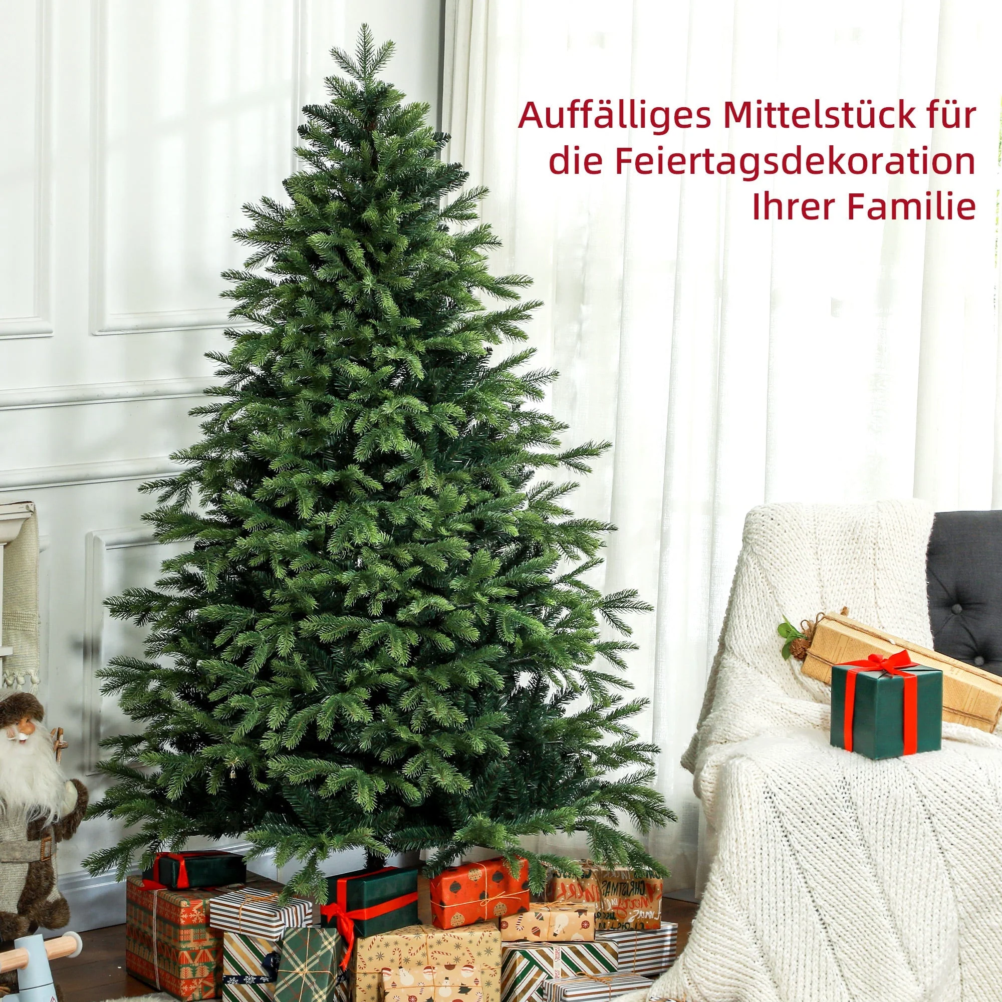 Artificial Christmas Tree, 180 cm, 1700 Tips, Foldable, Green - Image 4