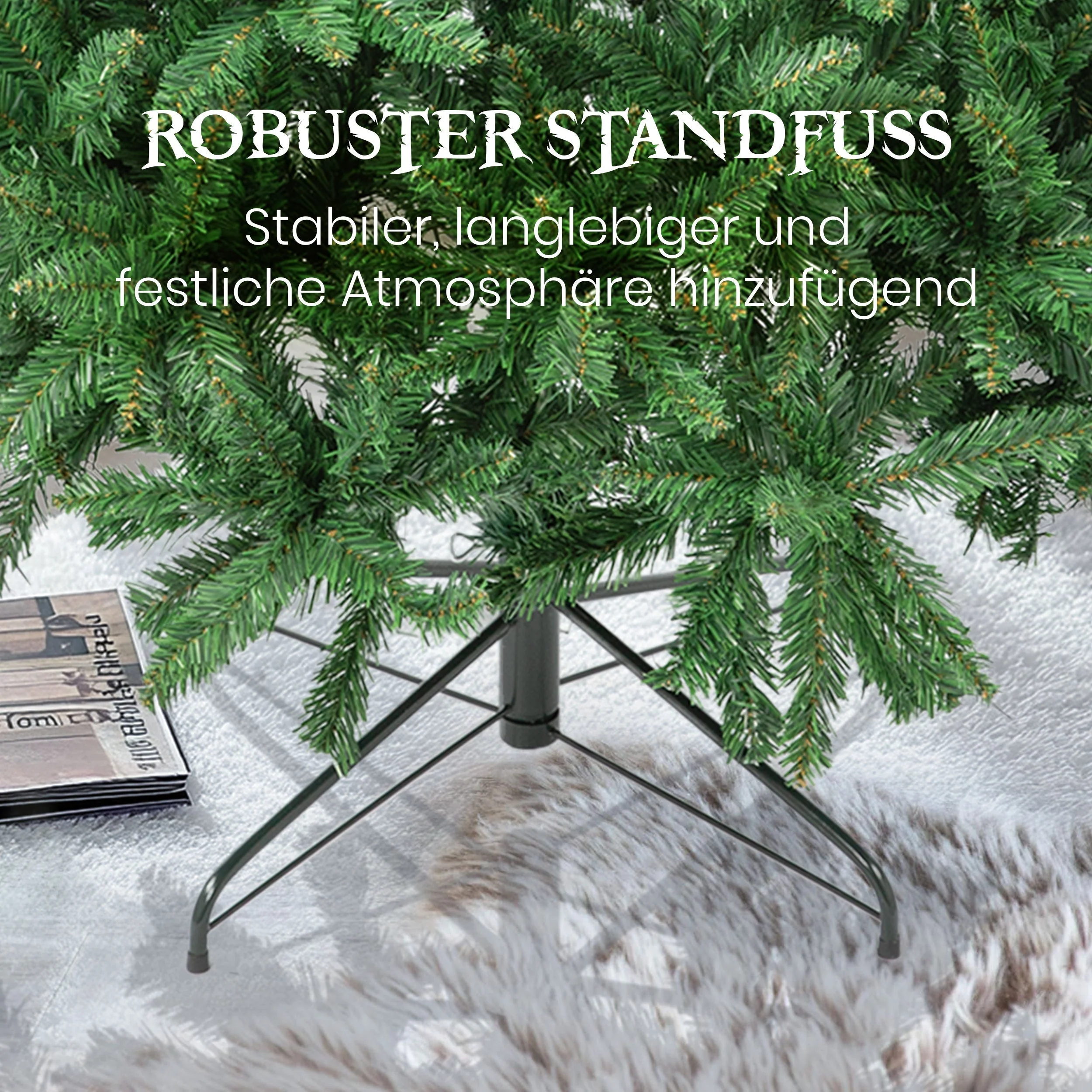 Artificial Christmas Tree 180cm, 1097 Tips, with Lights & Stand, PVC - Image 3