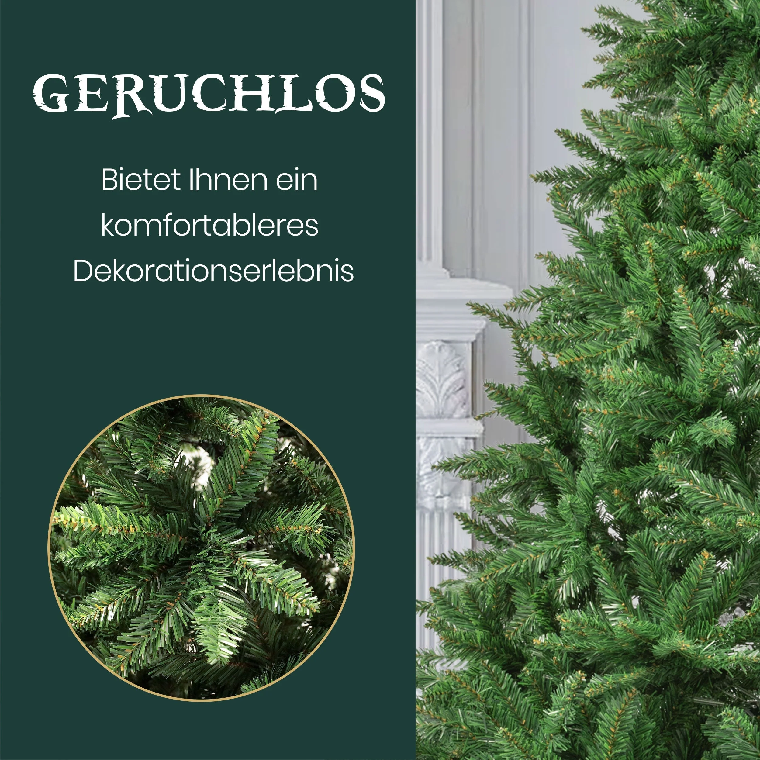 Artificial Christmas Tree 180cm, 1097 Tips, with Lights & Stand, PVC - Image 4