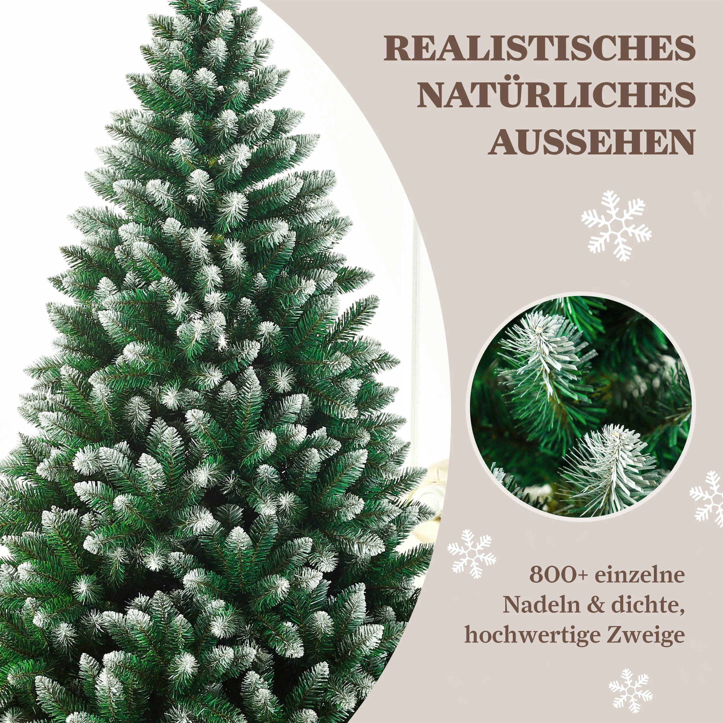 Artificial Christmas Tree, 180cm, 800 Tips, with String Lights, Natural Style - Image 2